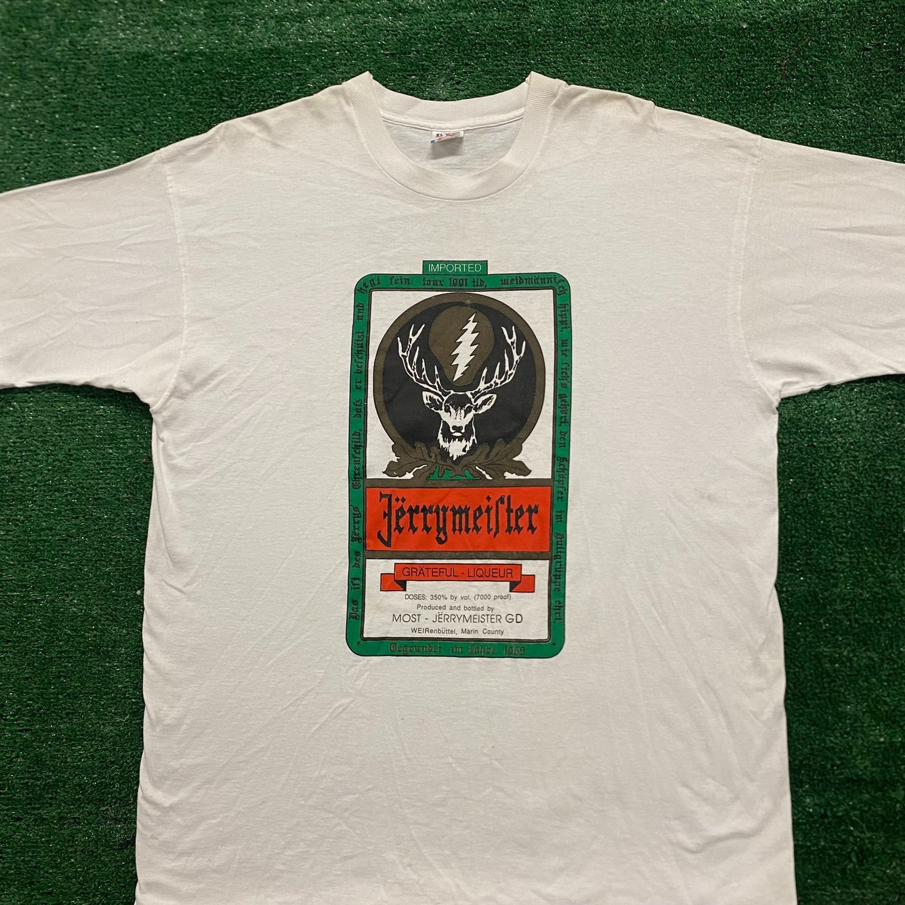 Grateful Dead Vintage 90s Jerry Garcia Jagermeister Single Stitch Band Tee Size US XL / EU 56 / 4 - 1 Thumbnail