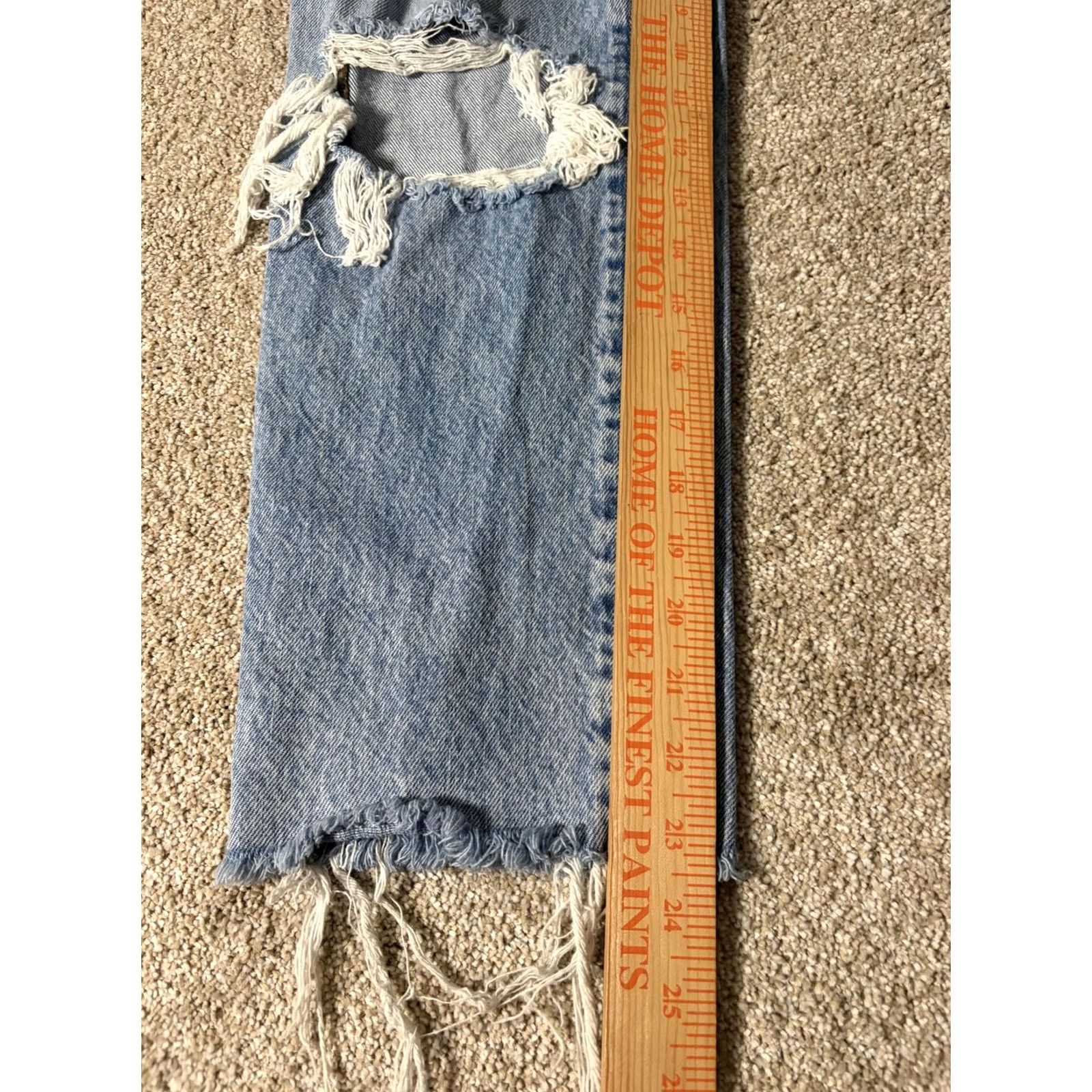 Express Express Mom Jeans Womens 2R Blue Super High Rise Distressed Ripped Raw Hem Size 26" / US 2 / IT 38 - 2 Thumbnail