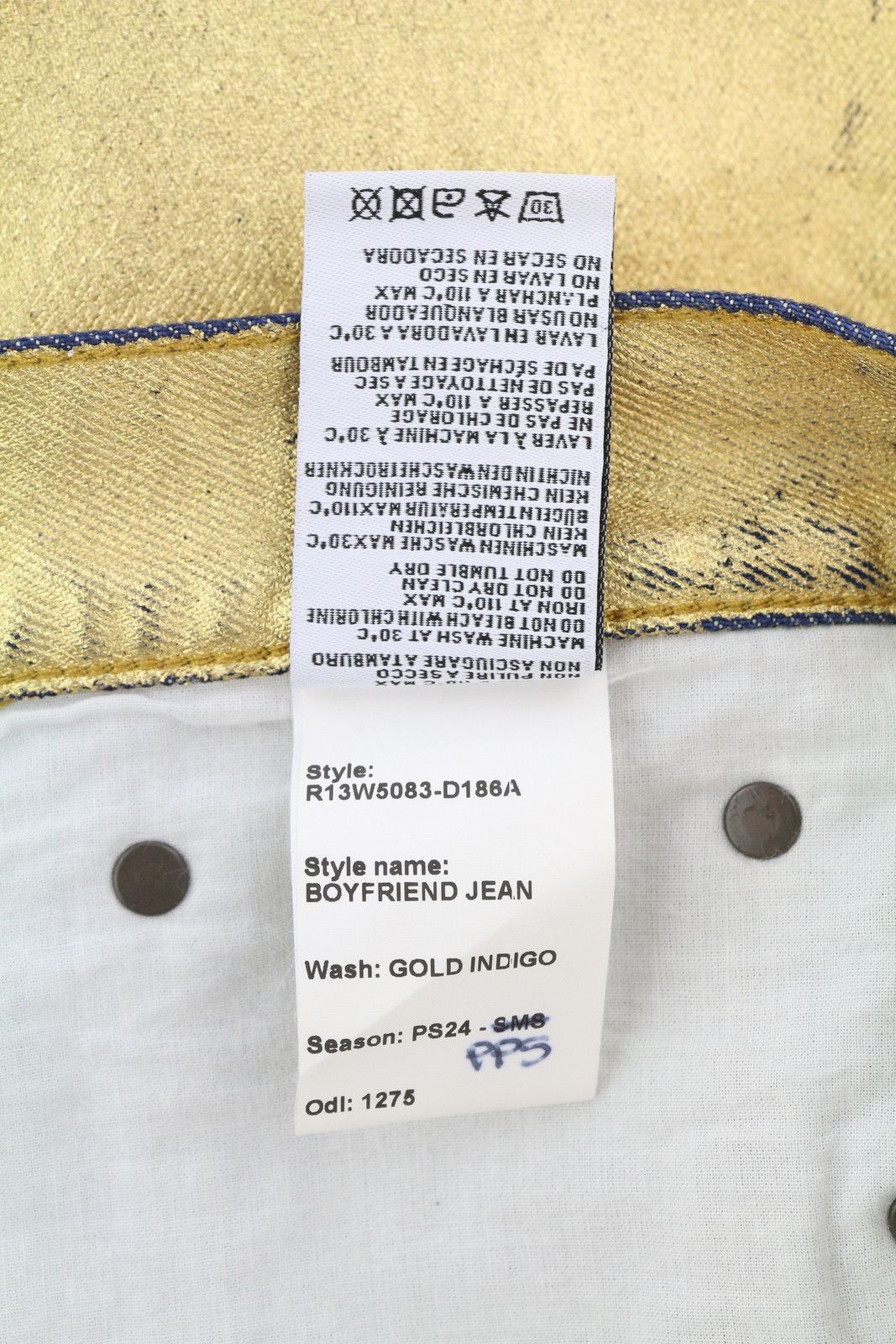 R13 BOYFRIEND 27 Gold Indigo Shiny Straight Zip Denim 86226 Size 27" / US 4 / IT 40 - 9 Thumbnail