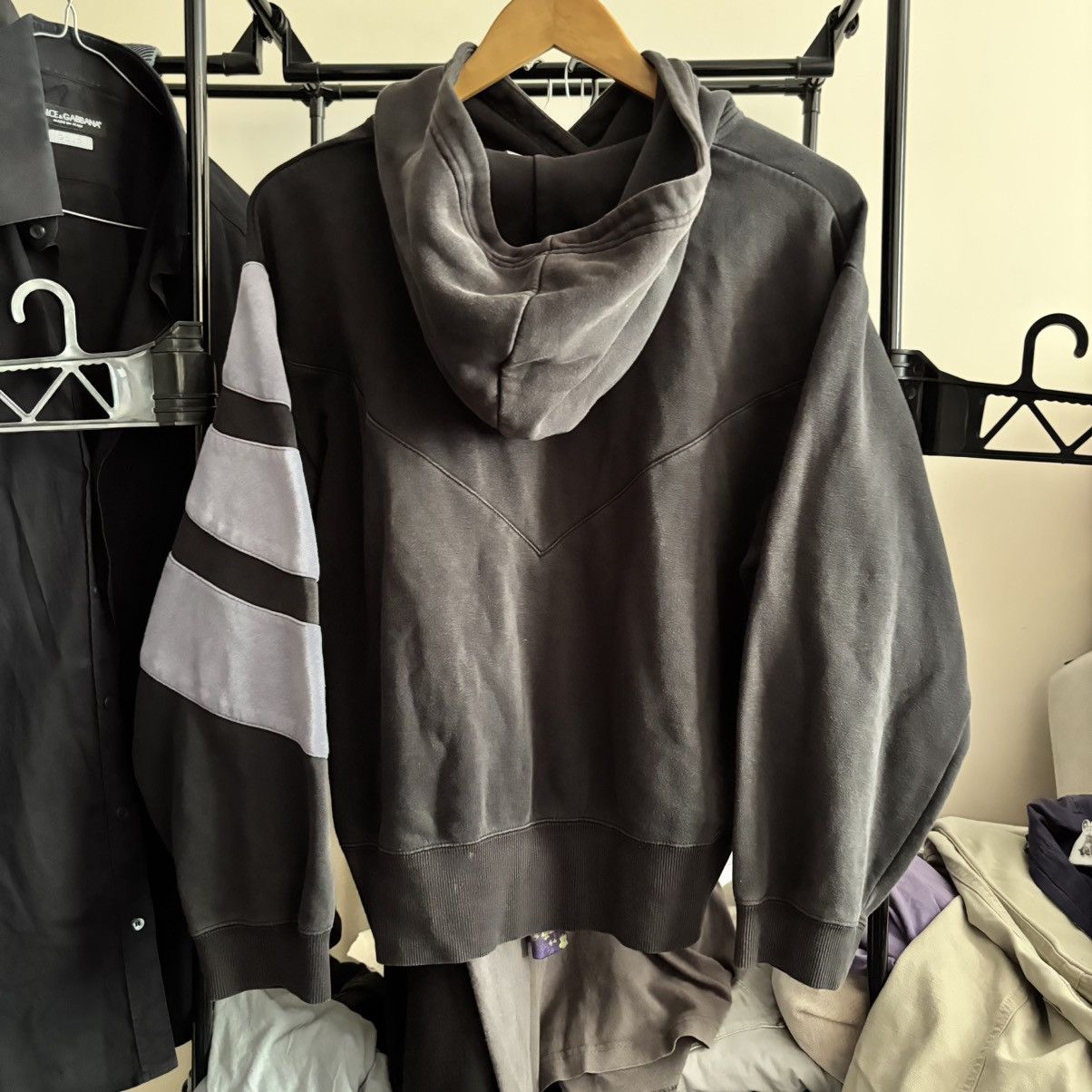 Vintage Adidas Trefoil Hoodie Asymmetrical Stripes –Boxy Fit