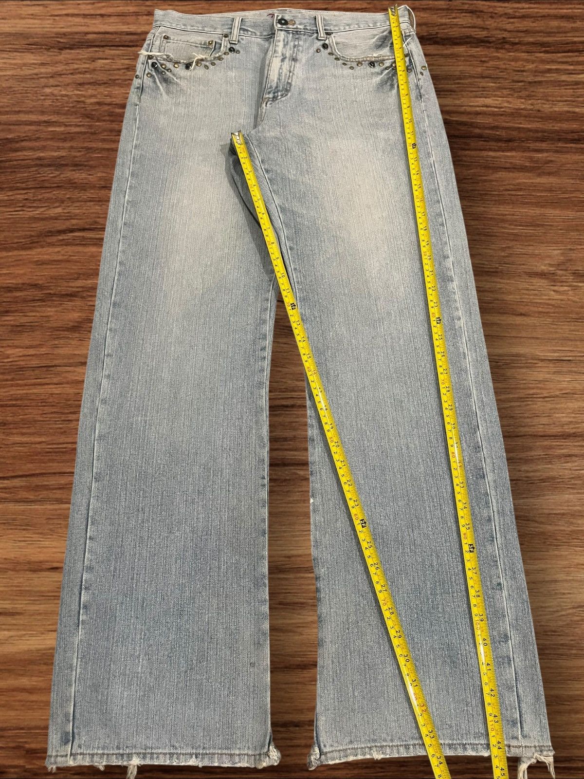Le Grande Bleu (L.G.B.) ⚡️Sick⚡️Japanese Brand Pluvious Rhinestone Frayed Leg Jeans Size US 34 / EU 50 - 14 Thumbnail