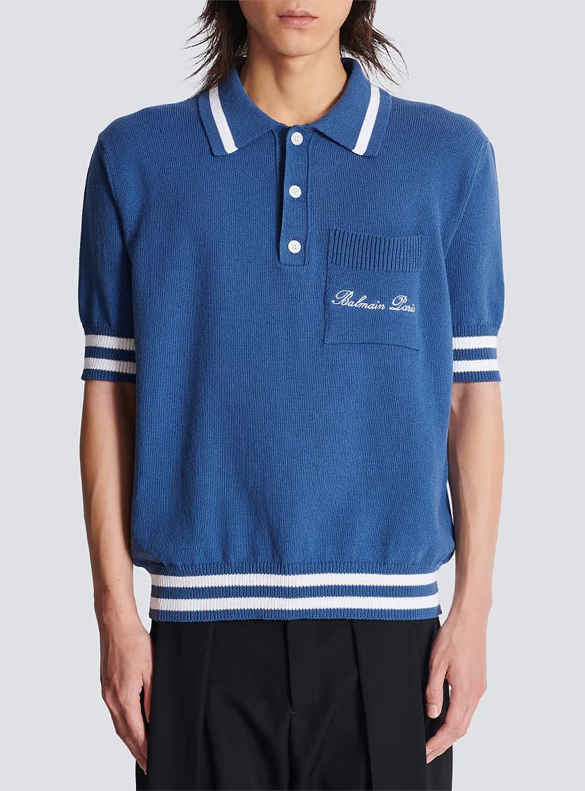 Balmain o1s1wg110126 Cotton Linen Polo Shirt in Navy Blue Size US S / EU 44-46 / 1 - 4 Thumbnail
