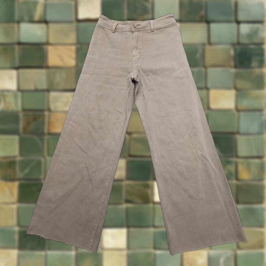 Miou Muse Jeans Size L Wide Leg High Rise 29x29" Cut-Off Hem Beige Denim 5-Pocket Regular Womens Vintage No