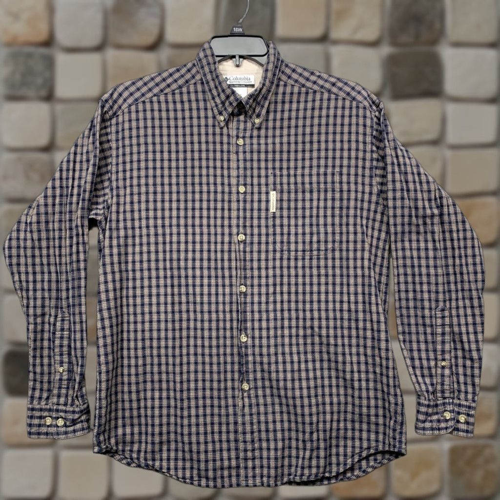 Vintage Columbia Button Shirt Men’s M Long Sleeve Navy Blue Gray Tan Plaid Logo Size US M / EU 48-50 / 2 - 1 Thumbnail
