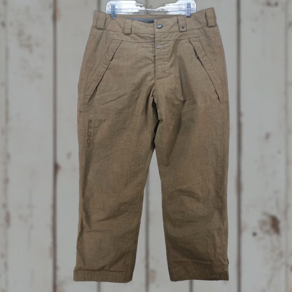 Vintage Solomon Clima Pro Large 10K mm Brown Outdoor Lined Pants Ski Snowboarding Men Large Brown Nylon Lining Polyester Pockets Vintage? Size US 33 - 1 Thumbnail