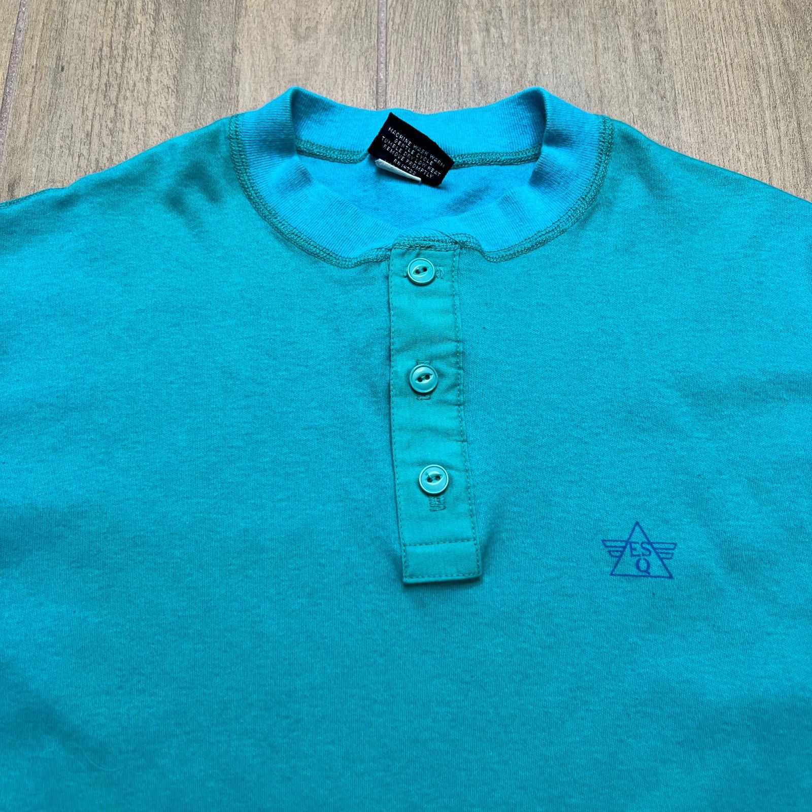 Vintage Vintage Esquire Henley Shirt Mens Large Green Teal Blue 90s Size US L / EU 52-54 / 3 - 2 Thumbnail