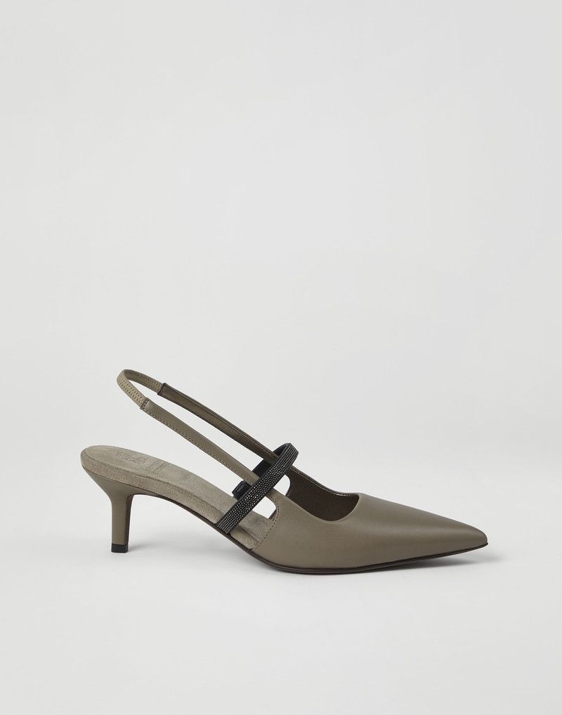 Brunello Cucinelli o1la1rc1a0326 Nappa Leather Heels With Shiny Strap in Brown Size US 11 / IT 41 - 1 Thumbnail