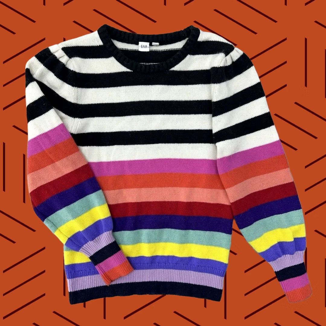 Gap Gap Puff Sleeve Rainbow Stripe Merino Wool Womens Large Sweater Size L / US 10 / IT 46 - 1 Thumbnail