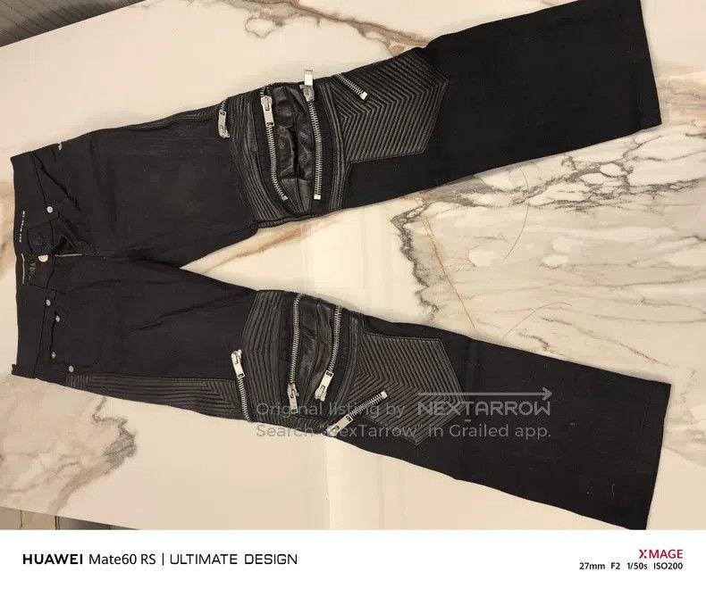Saint Laurent Paris Saint Laurent Paris Black Leather and Fabric Moto Pants Size US 27 - 1 Thumbnail