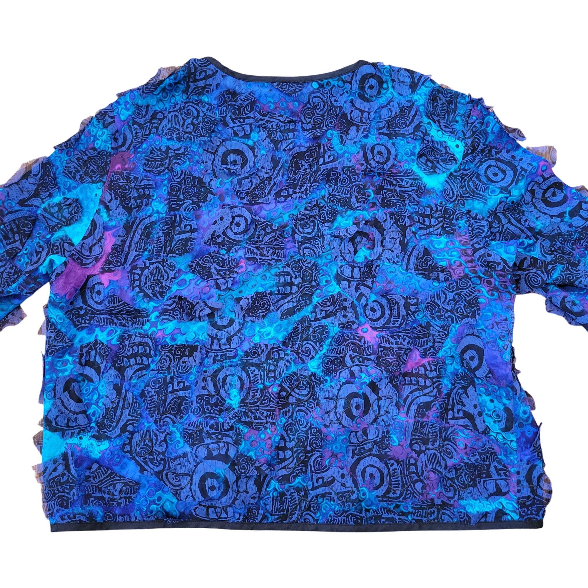 Chicos Chicos 3 Silk Open Front Jacket Vibrant Blue Purple Floral L Size XL / US 12-14 / IT 48-50 - 3 Thumbnail