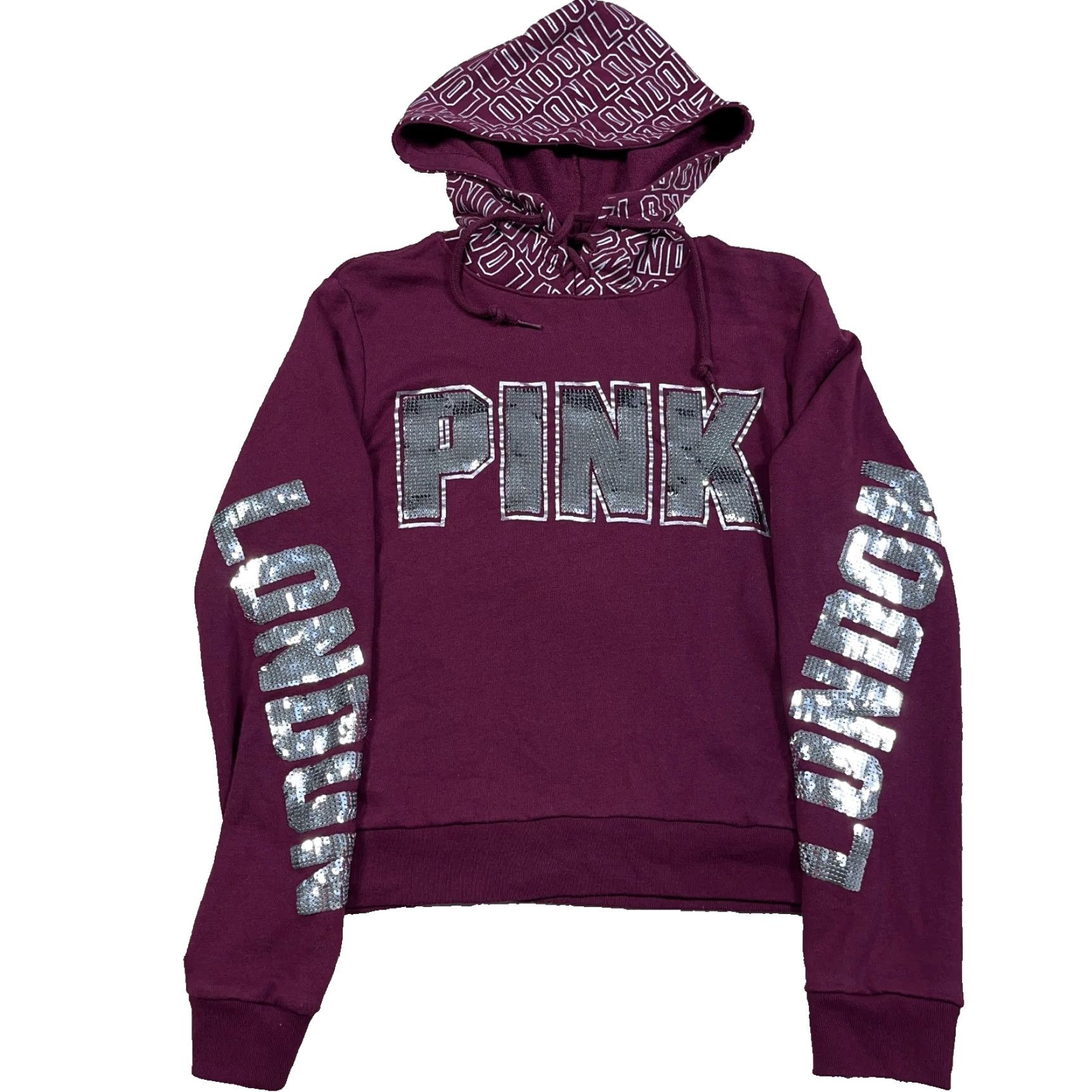 Victoria's Secret VINTAGE Victoria's Secret PINK Hoodie Women S Maroon London Sequin VTG Y2K Size S / US 4 / IT 40 - 2 Thumbnail