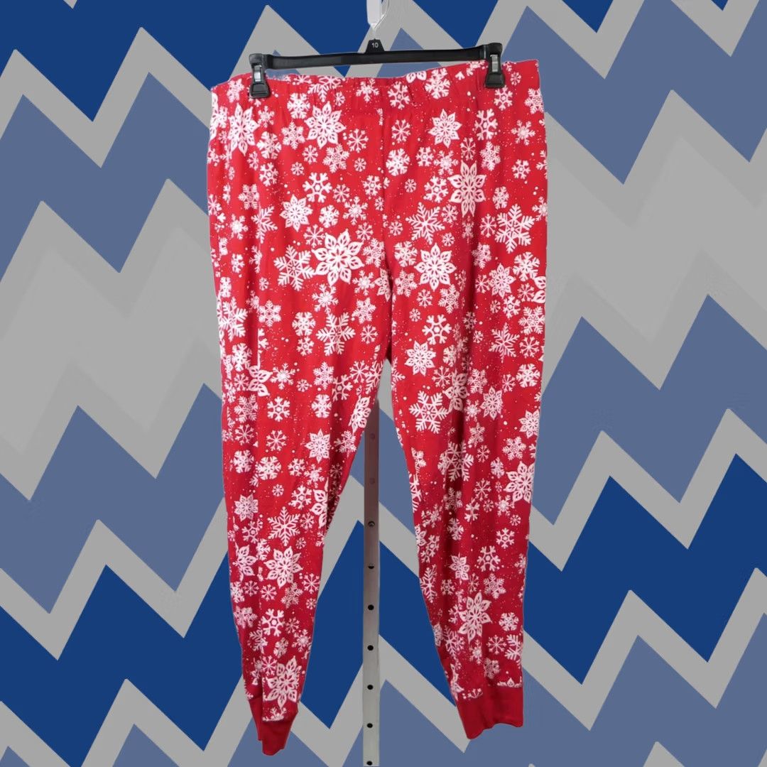 Vintage Family PJs Pajama Pants Men Snowflake Print Christmas Red XL Size US 36 / EU 52 - 1 Thumbnail