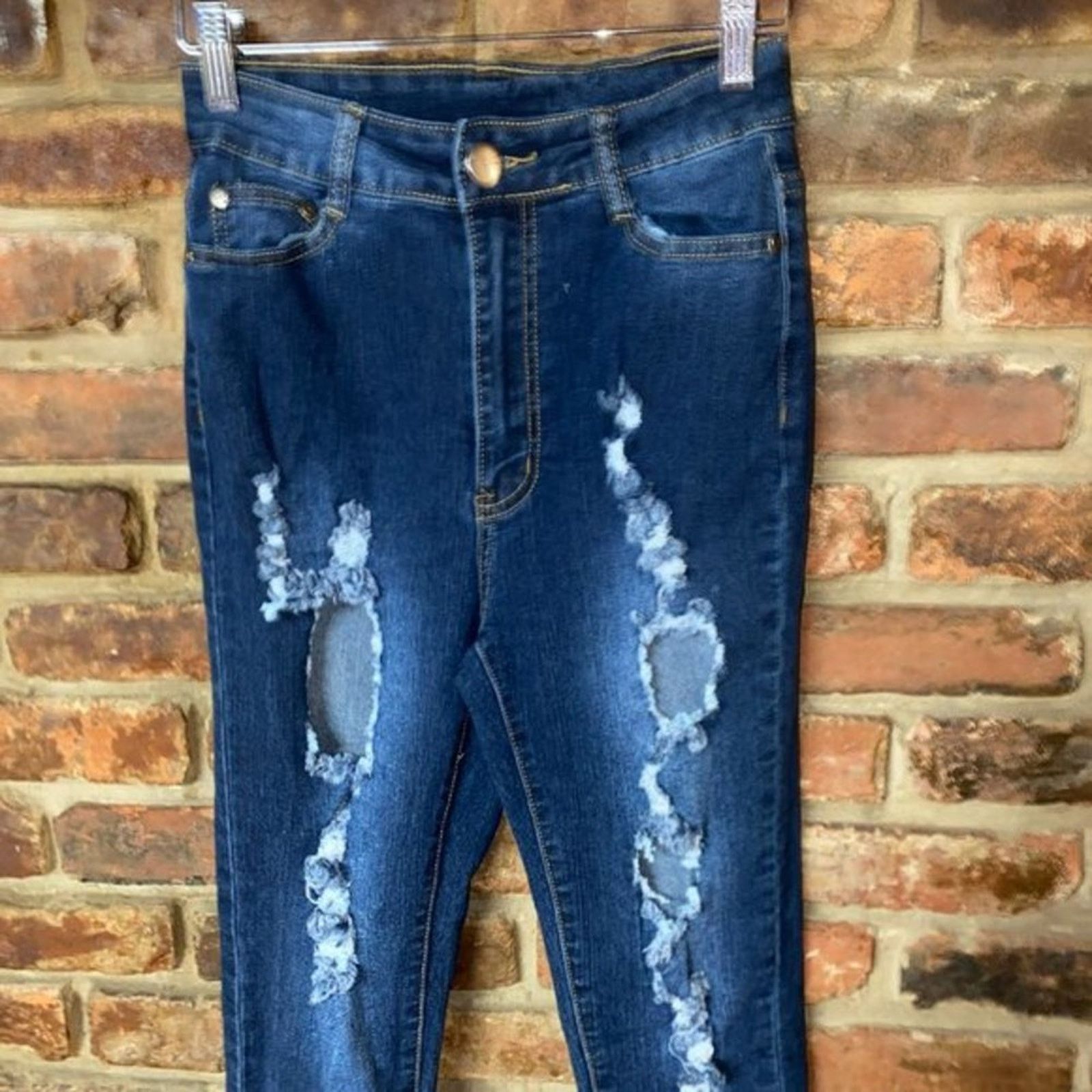 Other BOB Jeans Dark Blue Denim Distressed Skinny Jeggings 7/8 Size 30" / US 8 / IT 44 - 2 Thumbnail