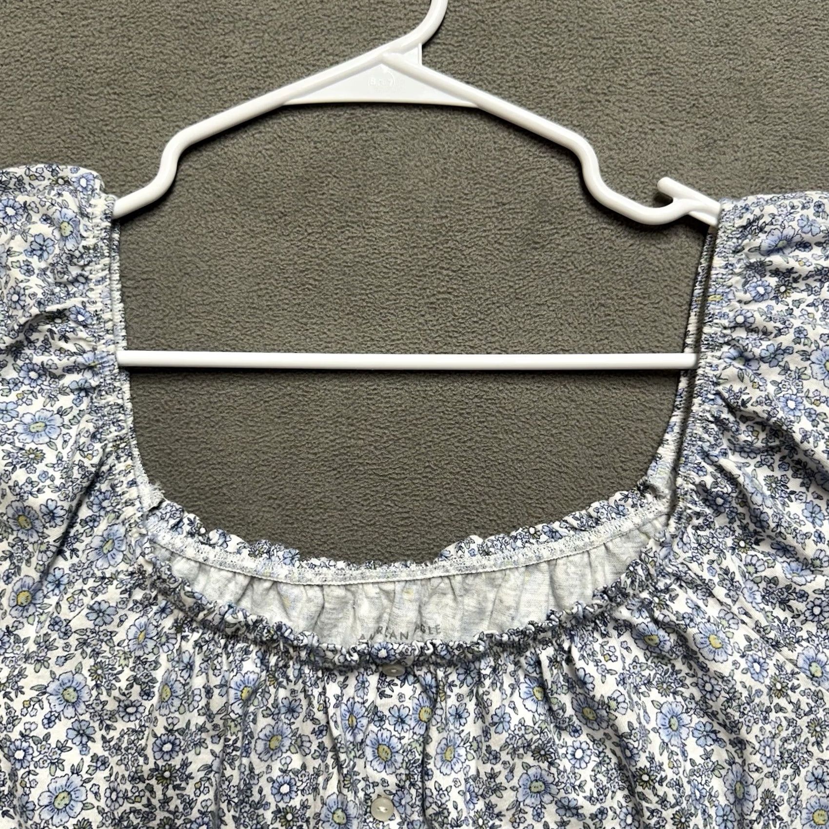 American Eagle Outfitters American Eagle Blouse Womens M Blue White Floral Print Puff Sleeve Square Neck Y2K Cottage Fairy Size M / US 6-8 / IT 42-44 - 5 Thumbnail