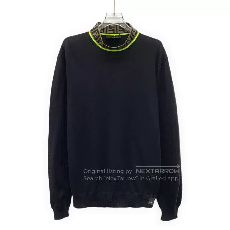 Fendi Fendi Black Collar Double F Wool Crewneck Long Sleeve Knit Size US M / EU 48-50 / 2 - 1 Thumbnail