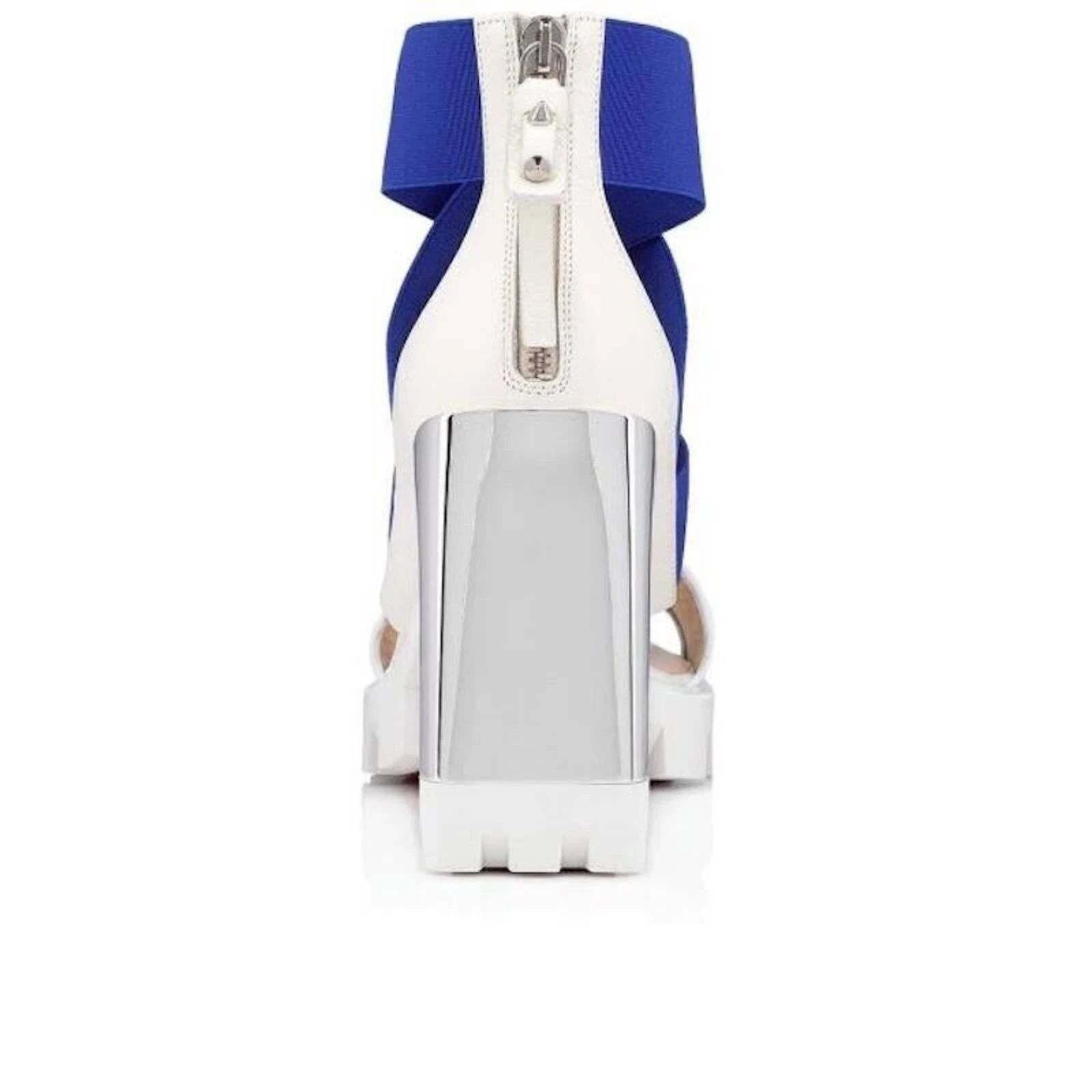 Christian Louboutin Patrouiagoma 100 Blue Strap Sandal Block Heel Pump 40.5 Size US 10.5 / IT 40.5 - 10 Thumbnail