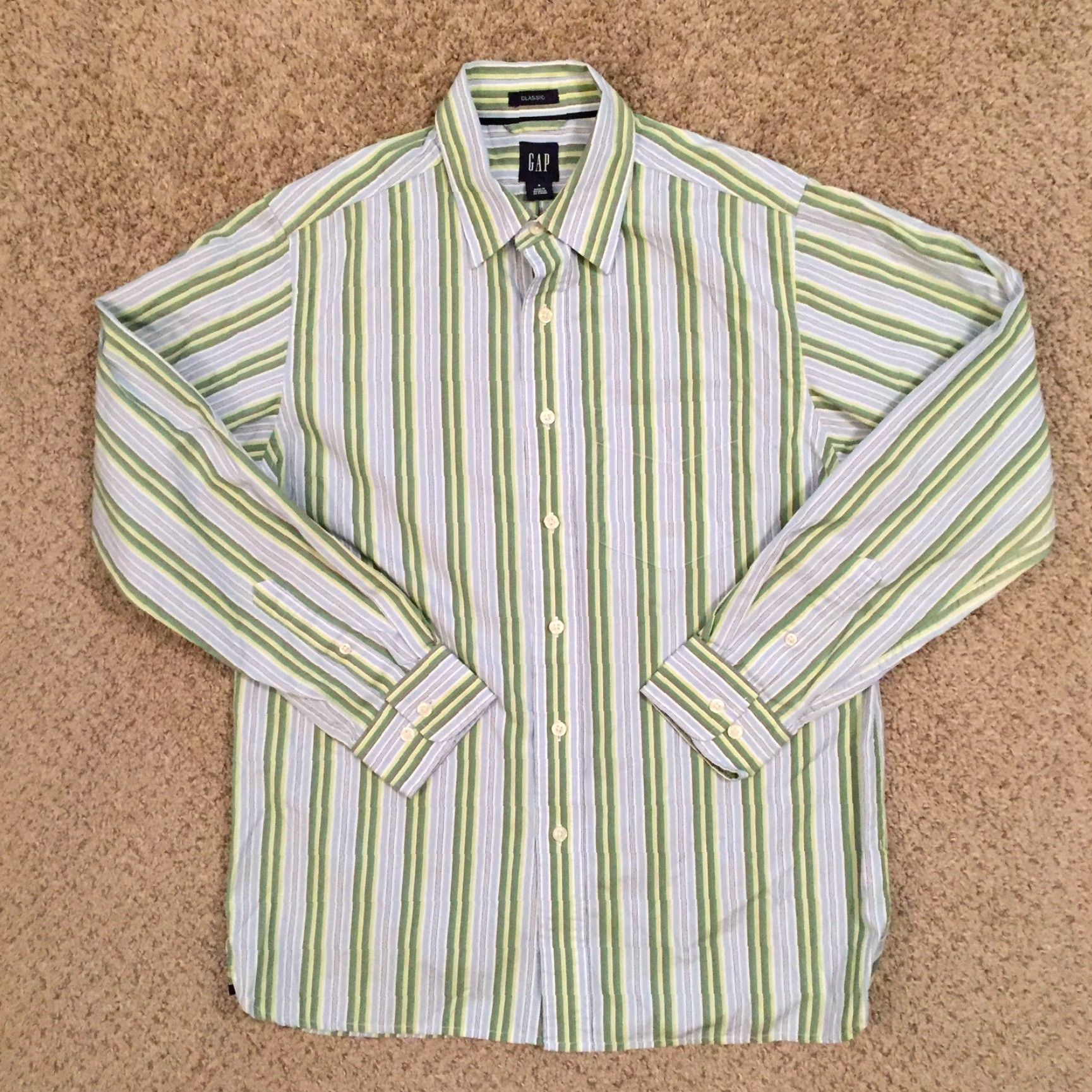 Gap Gap Shirt Men Small Green Striped Long Sleeve Button-Up Casual Shirt Size US S / EU 44-46 / 1 - 2 Thumbnail