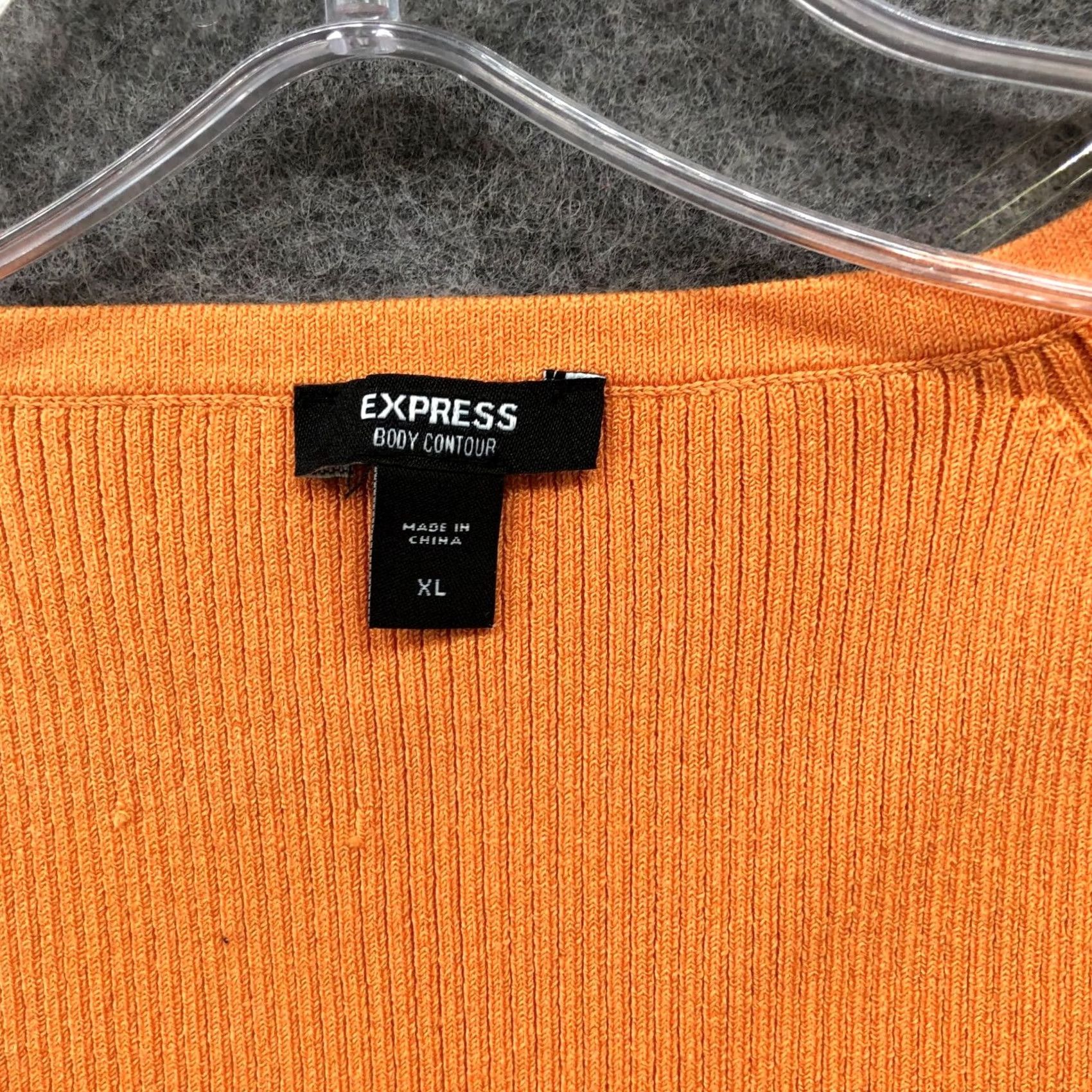 Express Express Body Contour Crop Top Womens XL Orange Tie Waist Short Sleeve Knit Size XL / US 12-14 / IT 48-50 - 5 Thumbnail