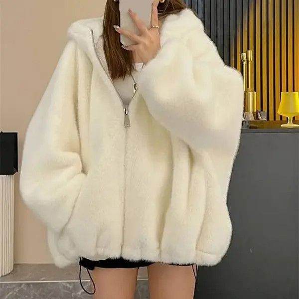 Women's super soft warm fur coat with zippered lint