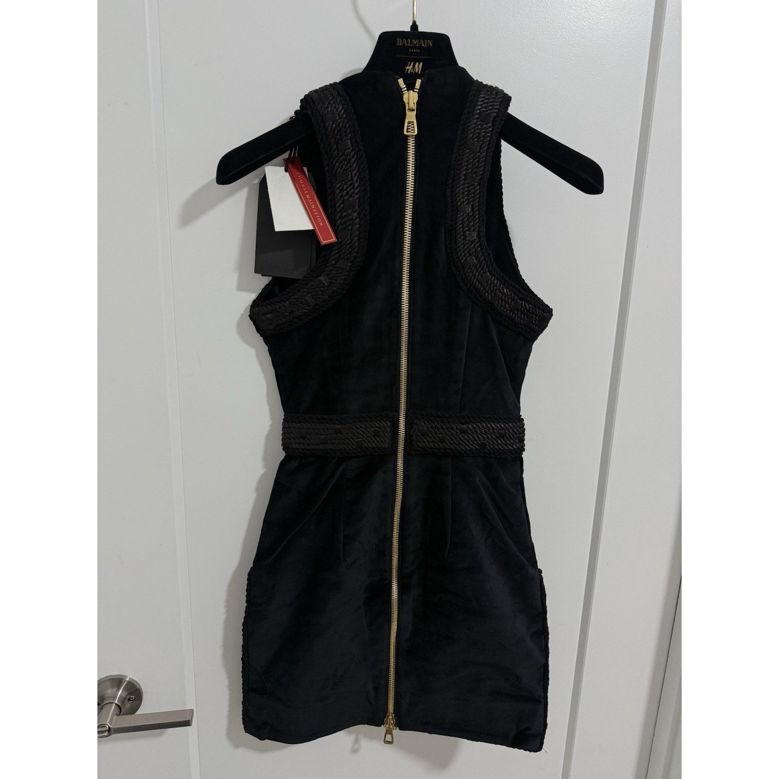 H&M Balmain x H&M Black Embroidered Velvet Mini Dress Size 2 NWT Size XS / US 0-2 / IT 36-38 - 5 Thumbnail