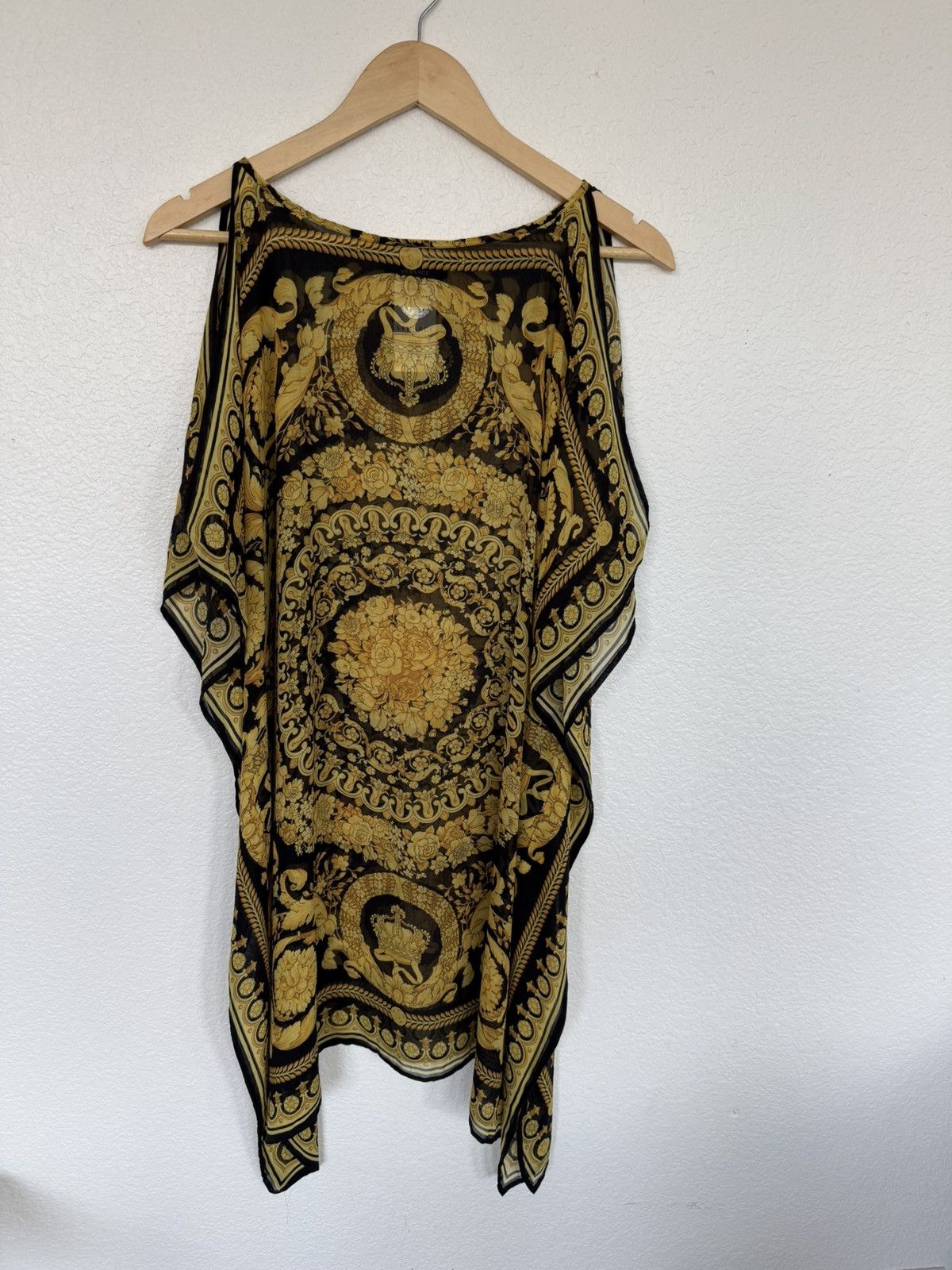 Versace Vintage-Inspired Gold & Black Baroque Sheer Poncho Top Size ONE SIZE - 6 Thumbnail