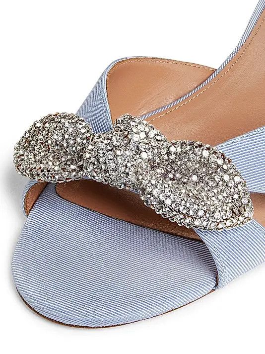 Aquazzura os11x1225 Very Bow Tie Crystal Slide Sandals in Blue Size US 11 / IT 41 - 5 Thumbnail
