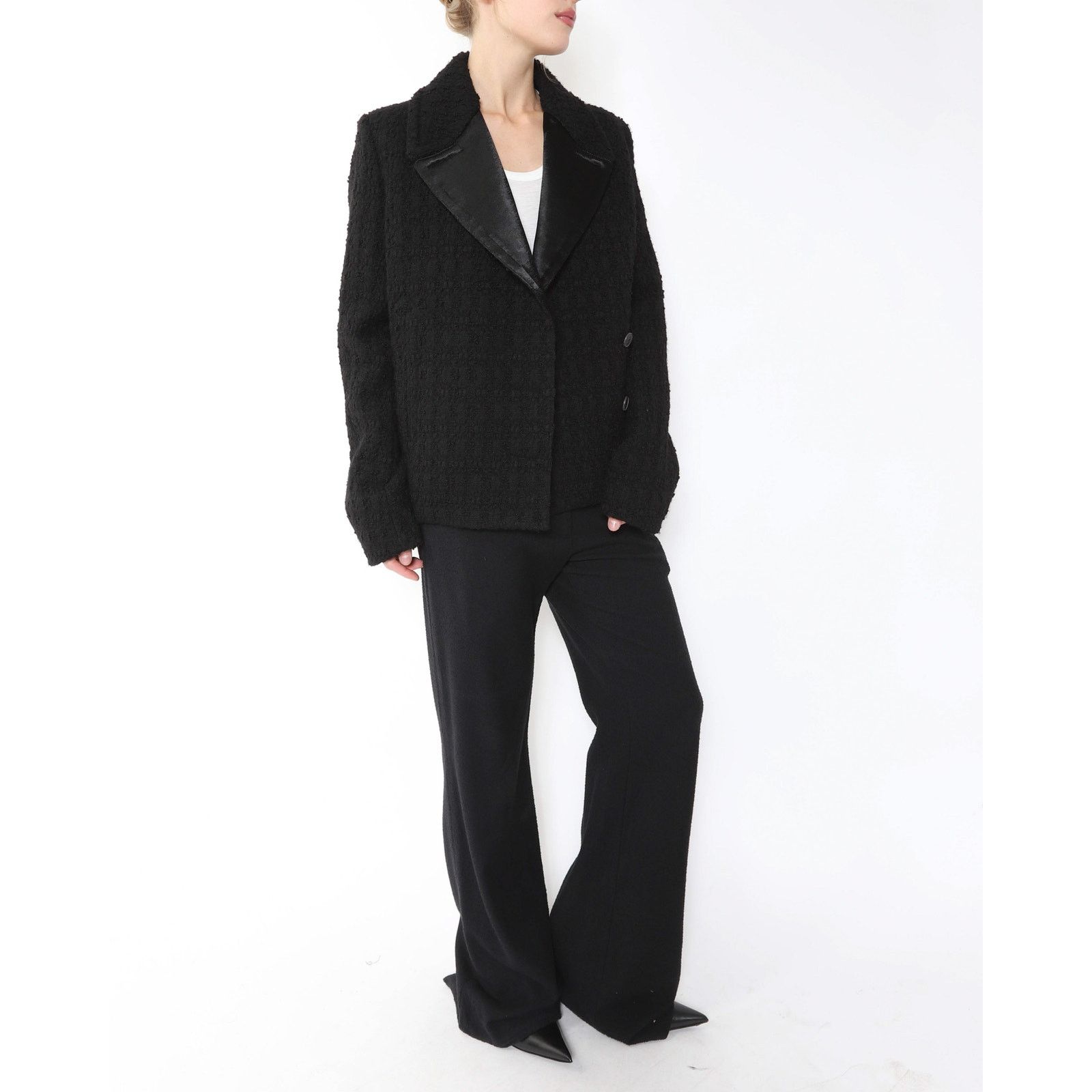 Haider Ackermann FW18 Double Breasted Short-Coat in Black Tweed Size XS / US 0-2 / IT 36-38 - 6 Thumbnail