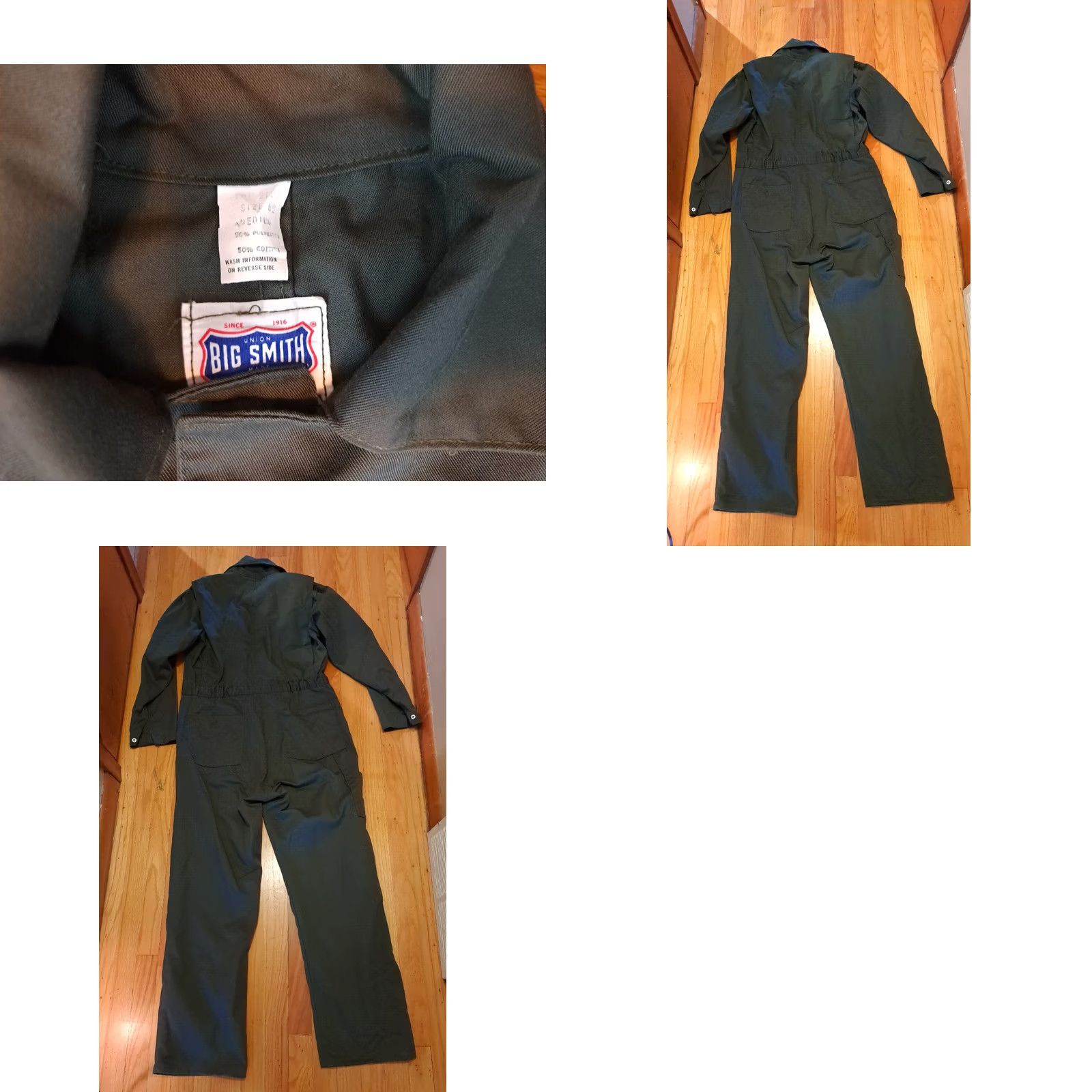 Vintage Big Smith USA made Canvas Coveralls Green Medium Pockets Ring Zipper Shop EUC Size ONE SIZE - 8 Thumbnail