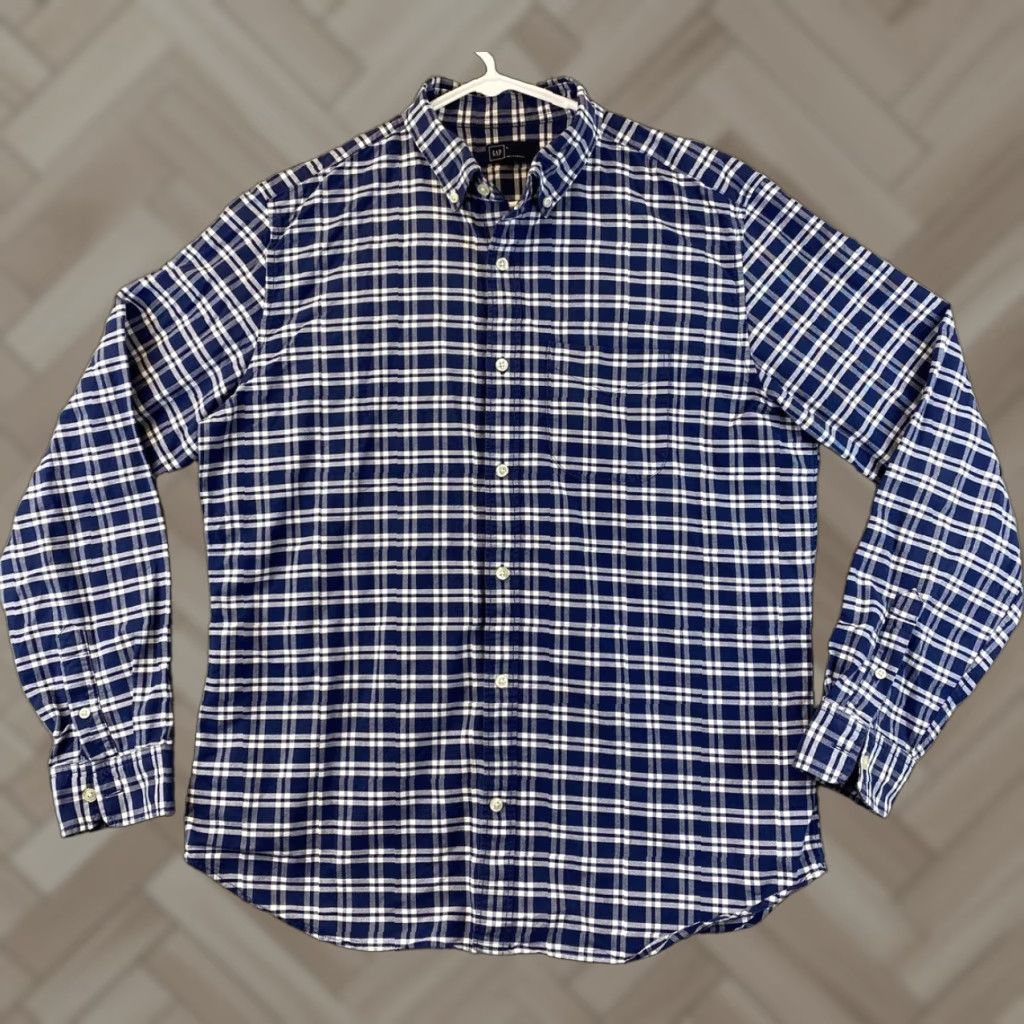 Gap Gap Shirt Men Large Blue Check Plaid Pocket Button-Up Casual Dress Shirt (Regular) Size US L / EU 52-54 / 3 - 1 Thumbnail