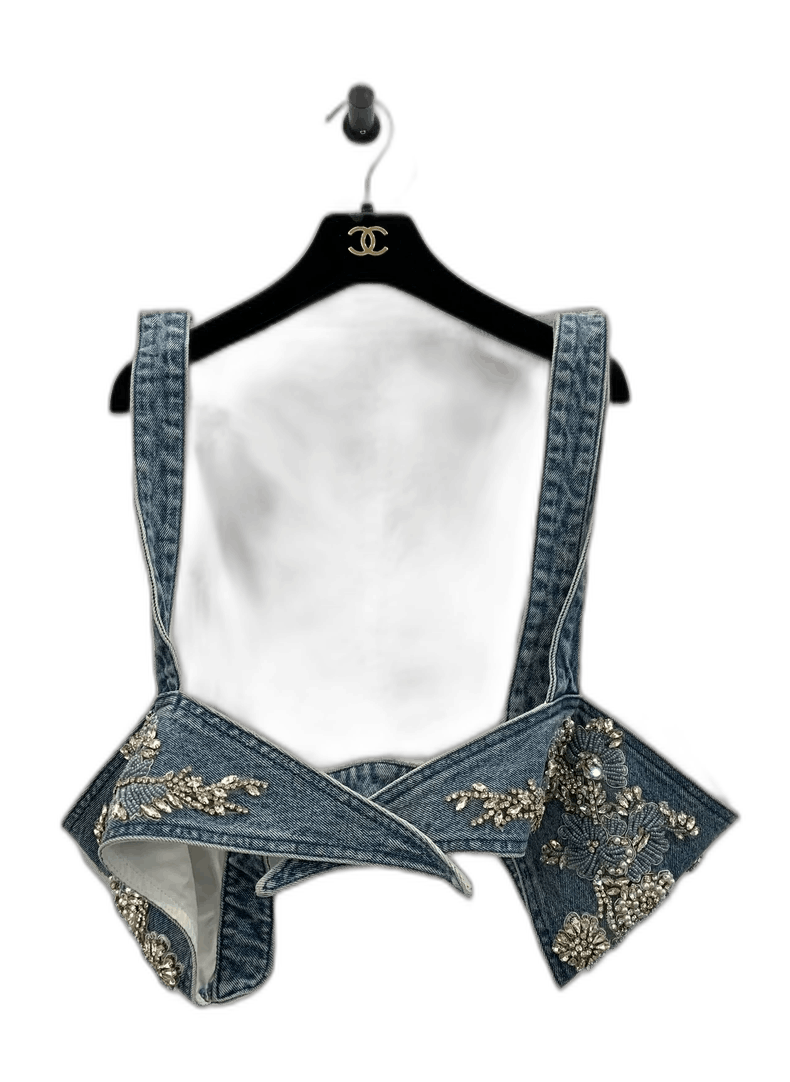 Balmain La Maison Jade Blue Denim Vest With Rhinestones Size S / US 4 / IT 40 - 1 Thumbnail