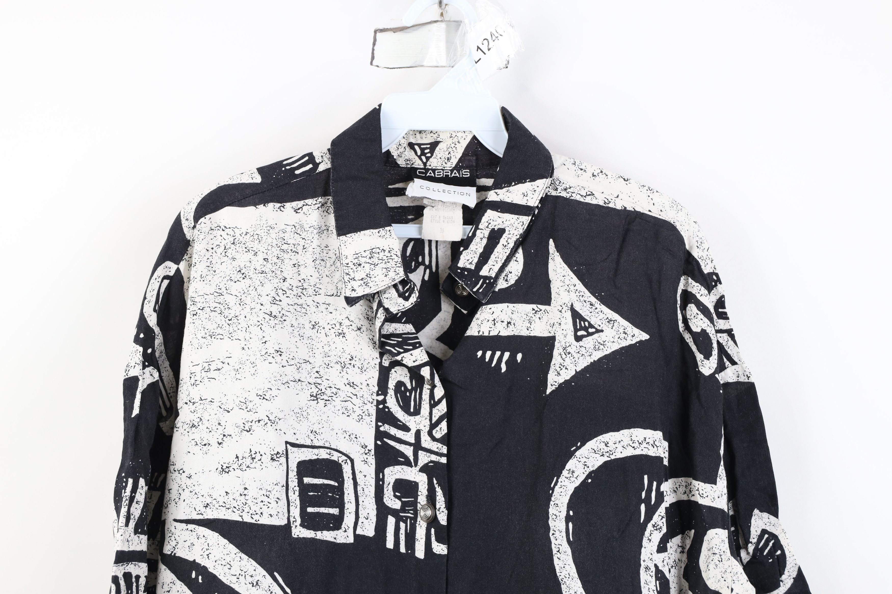 Vintage Vintage 90s Streetwear Gabardine Abstract Art Button Shirt Size L / US 10 / IT 46 - 2 Thumbnail