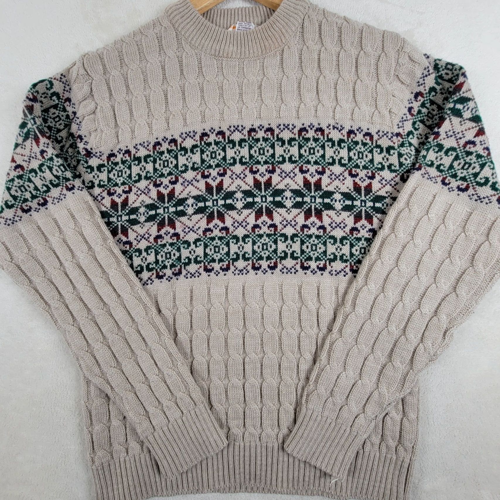 Vintage VINTAGE Mervyns Men's Collection Beige Snowflake Nordic Acrylic Sweater M Beige 1980s Mens Regular Size M Size US M / EU 48-50 / 2 - 2 Thumbnail