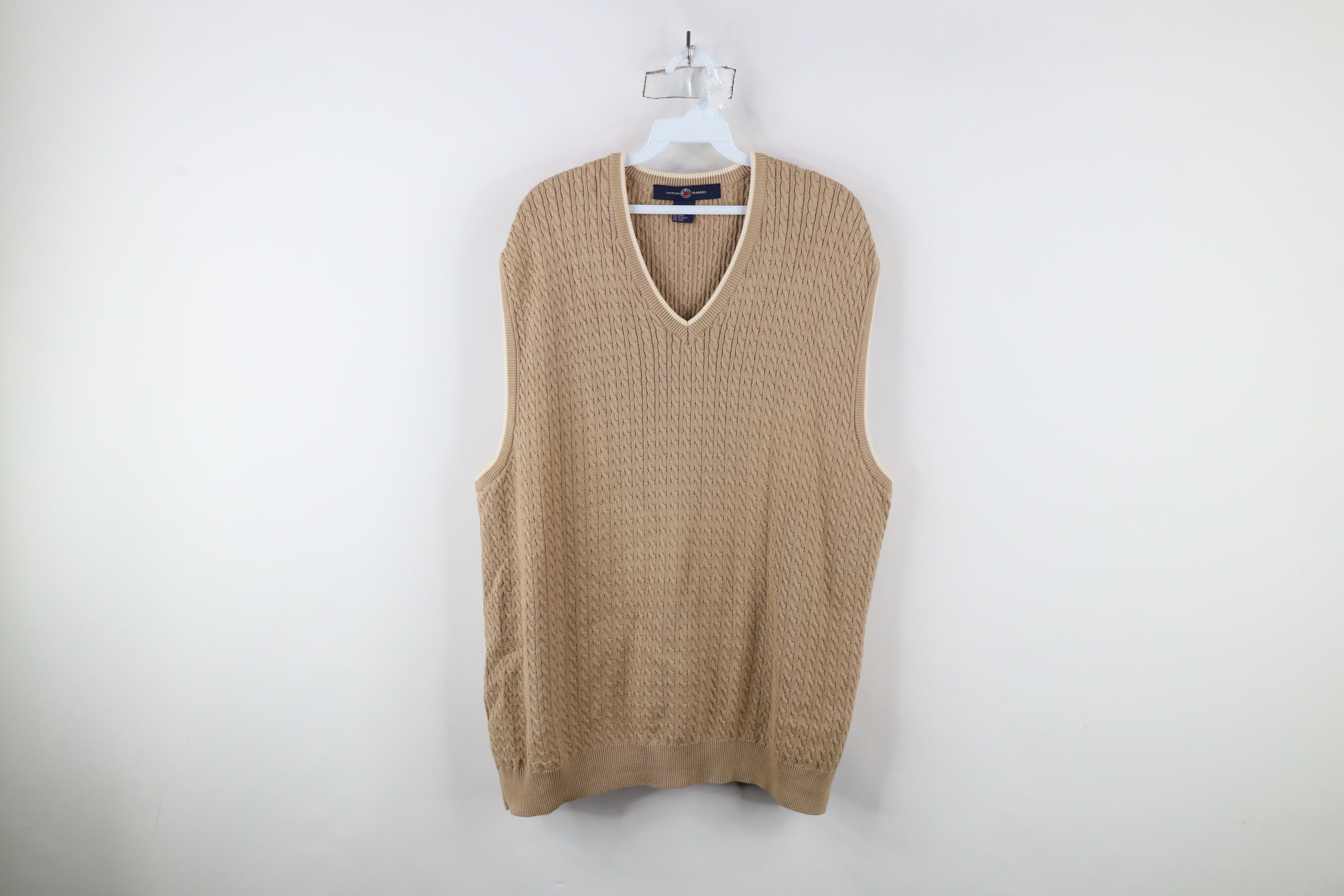 Vintage Vintage 90s Streetwear Cable Knit V-Neck Sweater Vest Beige Size US XL / EU 56 / 4 - 1 Thumbnail