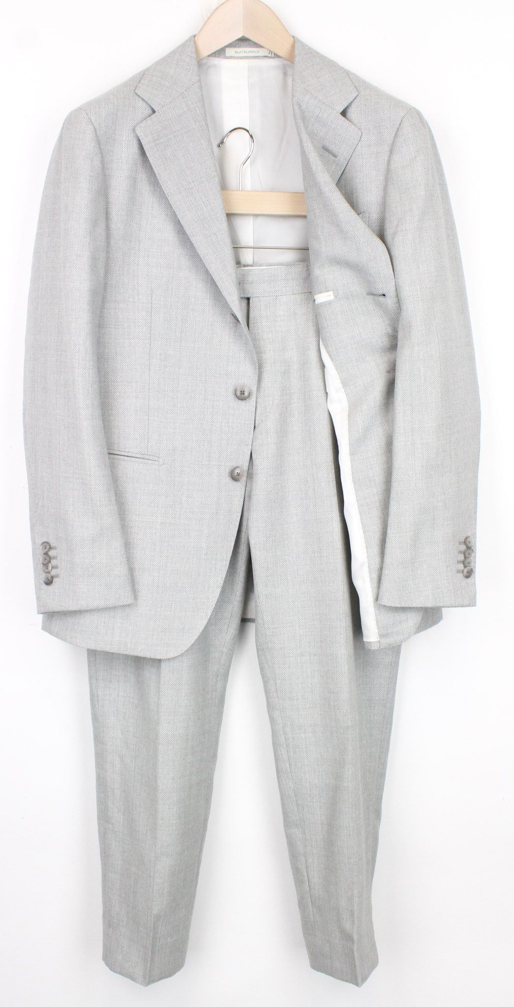 image of Suitsupply Havana Uk40S Wool Light Grey Slim Cut Melange Suit 67872, Men's