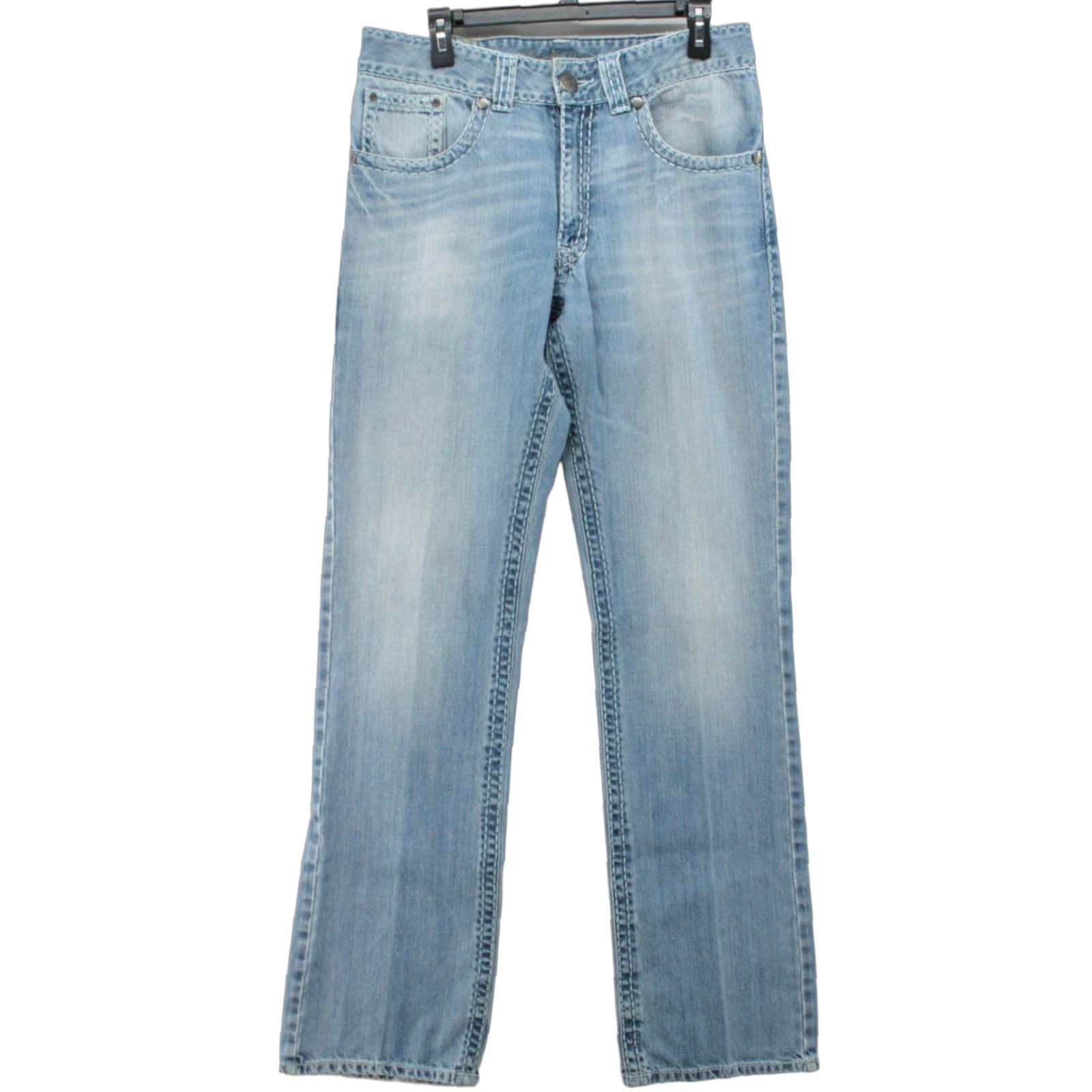 Wrangler Wrangler Rock 47 Jeans Men's 33x36 Blue Boot Cut Heavy Stitching Cowboy Rodeo Distressed 5-Pocket Denim Size US 33 - 1 Thumbnail