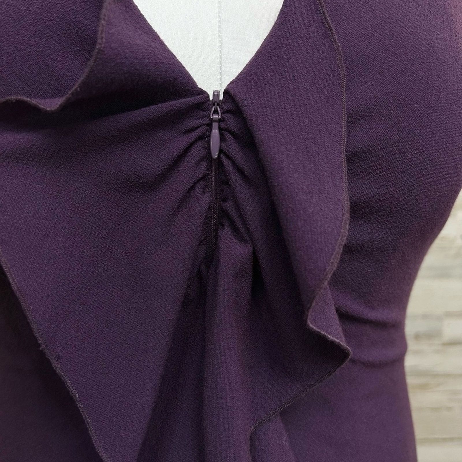 Elie Tahari Elie Tahari Ruffle Wool Blend Sheath Dress Size 8 Purple Size M / US 6-8 / IT 42-44 - 4 Thumbnail