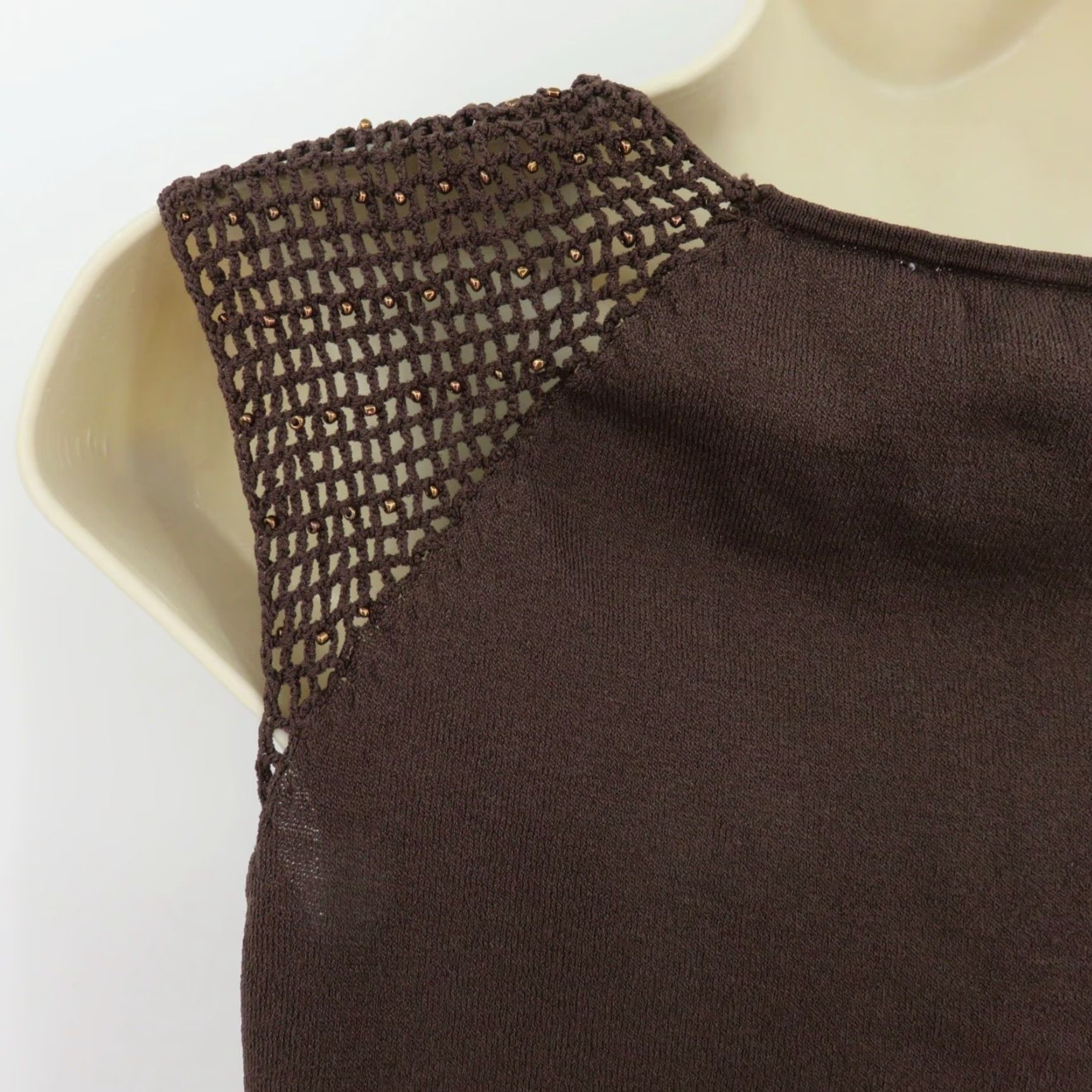 Vintage VINTAGE Nine & Company Women Tank Top Shirt Beaded Crochet Sleeveless M Brown 90s 1990s Vintage Shirt Tank Womens M Brown Beaded Crochet 90s Size M / US 6-8 / IT 42-44 - 6 Thumbnail
