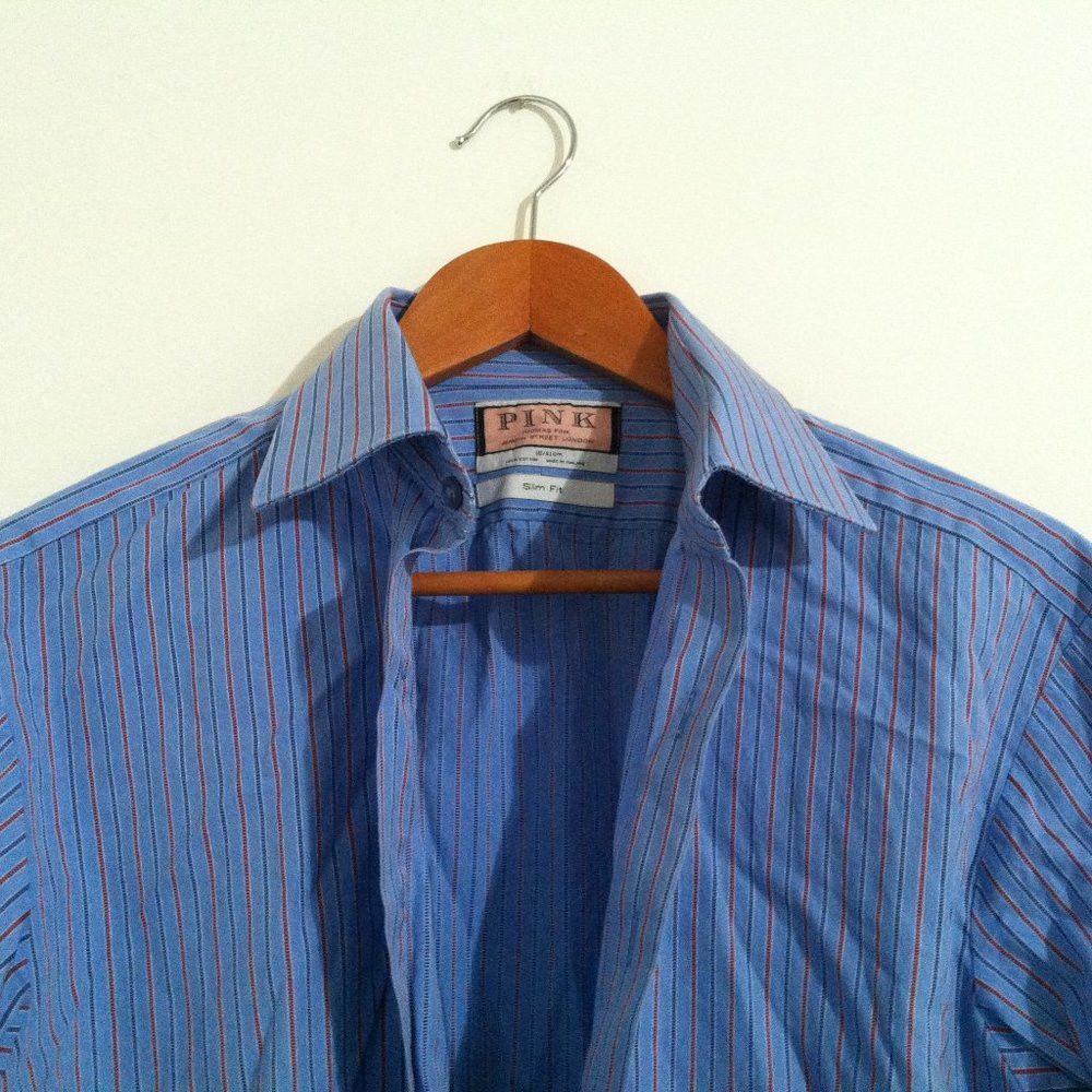 Thomas Pink THOMAS PINK MENS BLUE COTTON DRESS SHIRT SIZE: 16 Size US L / EU 52-54 / 3 - 1 Thumbnail