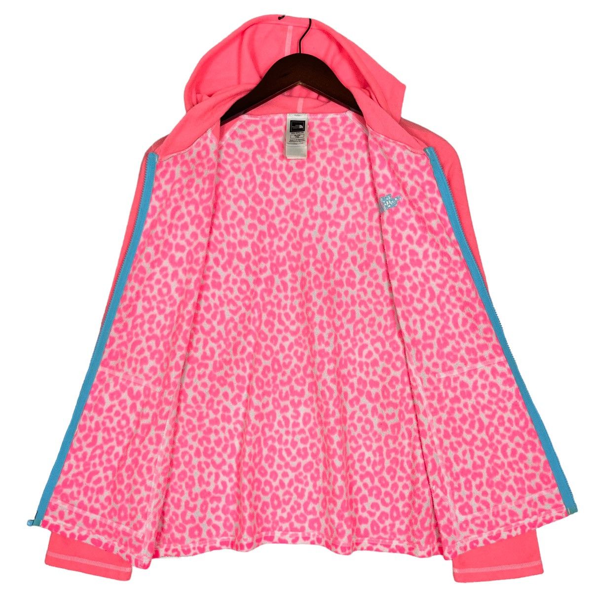 The North Face Pink Leopard Print Hoodie Fleece Jacket