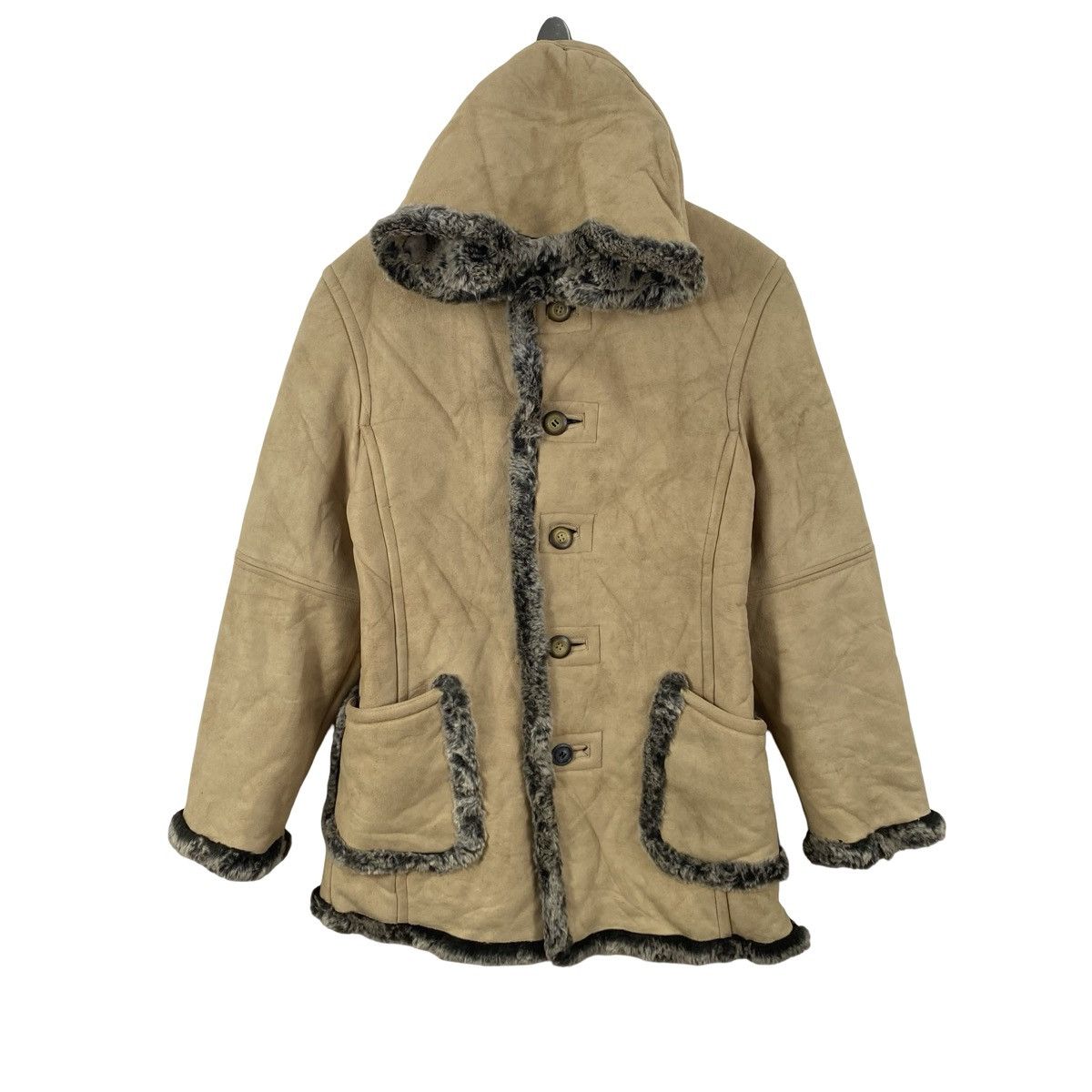 Vintage Vintage PPFM Faux Suede Shearling Hooded Coat Jacket Fur Size M / US 6-8 / IT 42-44 - 3 Thumbnail