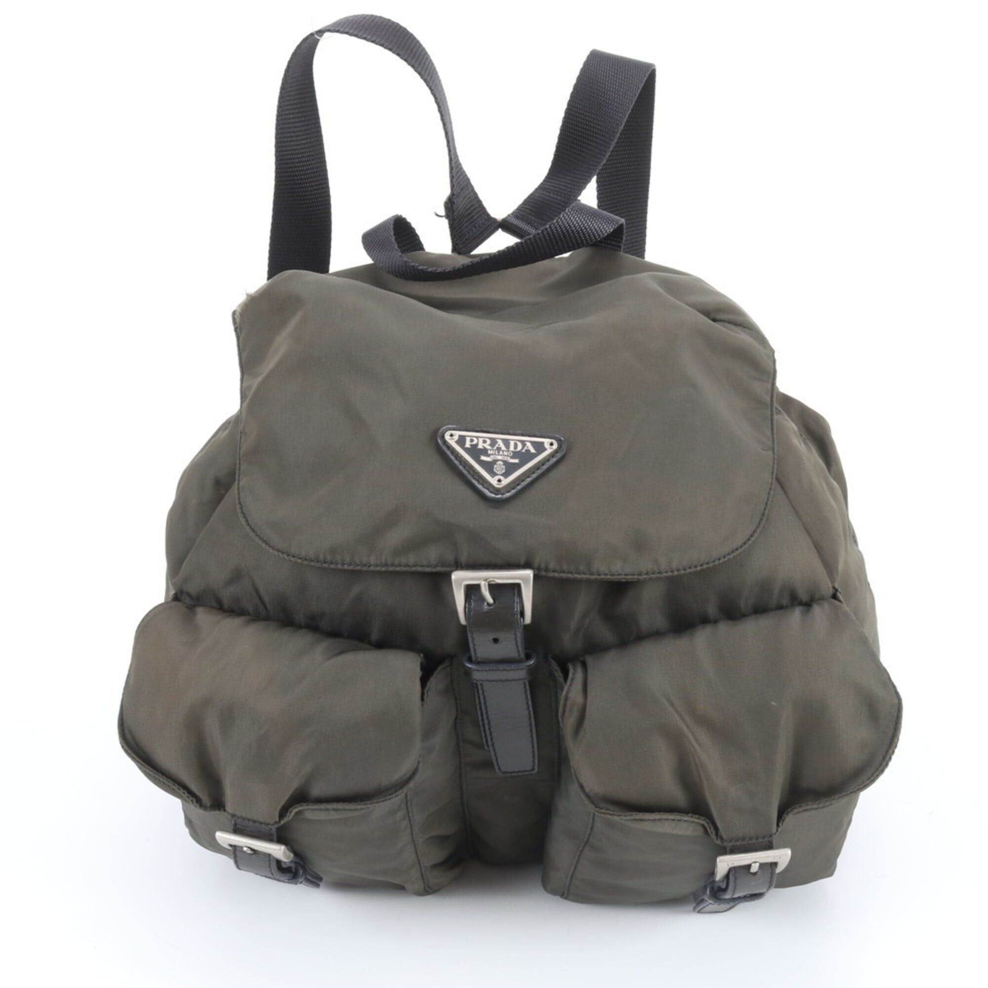 Prada Tessuto Nylon Triangle Logo Leather Backpack PRADA Triangle Logo Double Pocket Backpack Black Vintage  main image 2