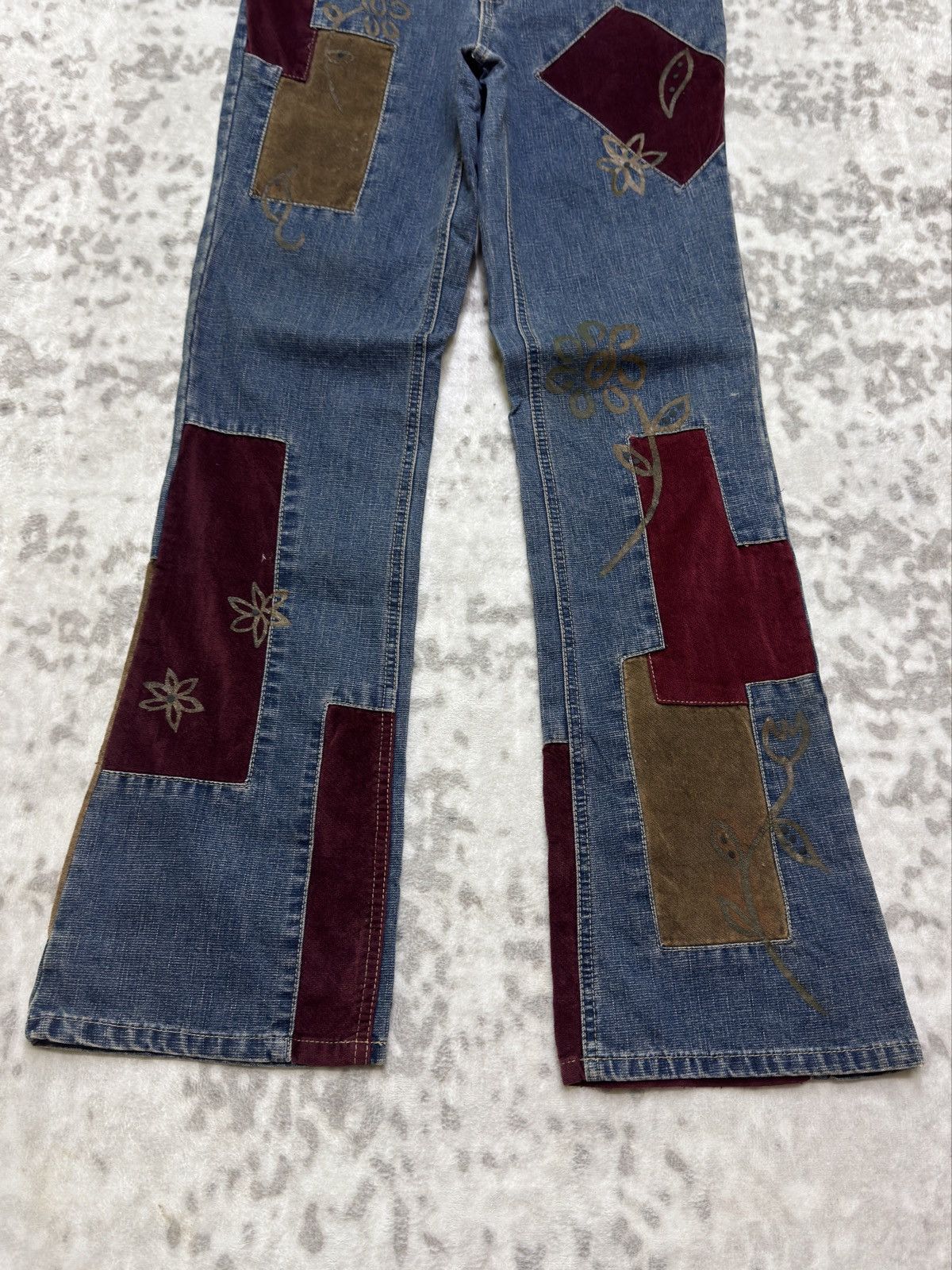 Hysteric Glamour No Boundaries Y2K Patchwork Velvet Bootcut Flare Denim Jeans Size US 27 - 6 Thumbnail