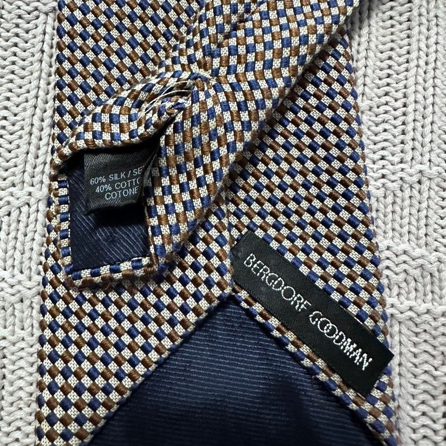 Bergdorf Goodman Bergdorf Goodman navy and bronze gingham silk tie Size ONE SIZE - 5 Thumbnail