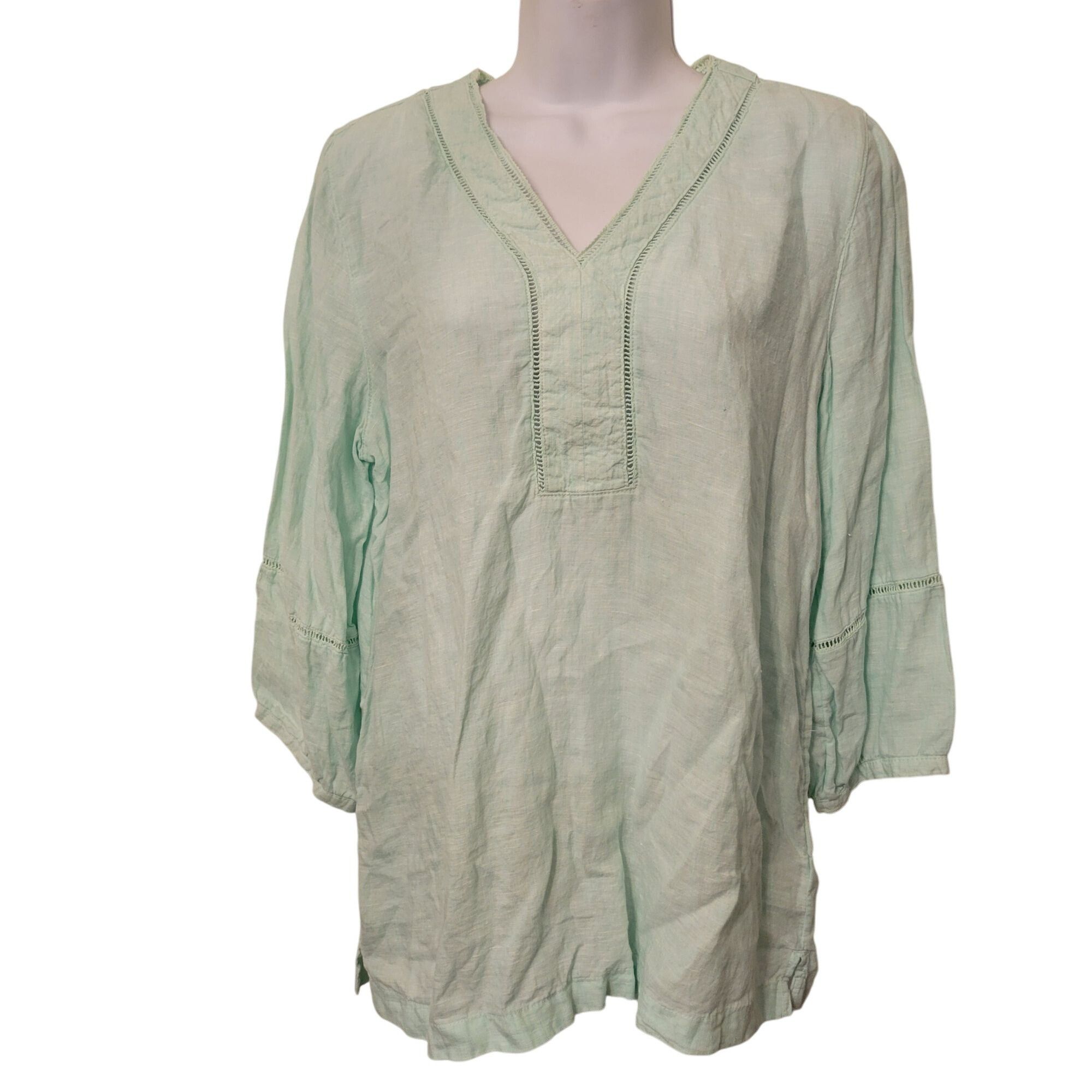 Joie Joie M Mint Green Linen V Neck Long Sleeve Popover Tunic Top Size M / US 6-8 / IT 42-44 - 1 Thumbnail
