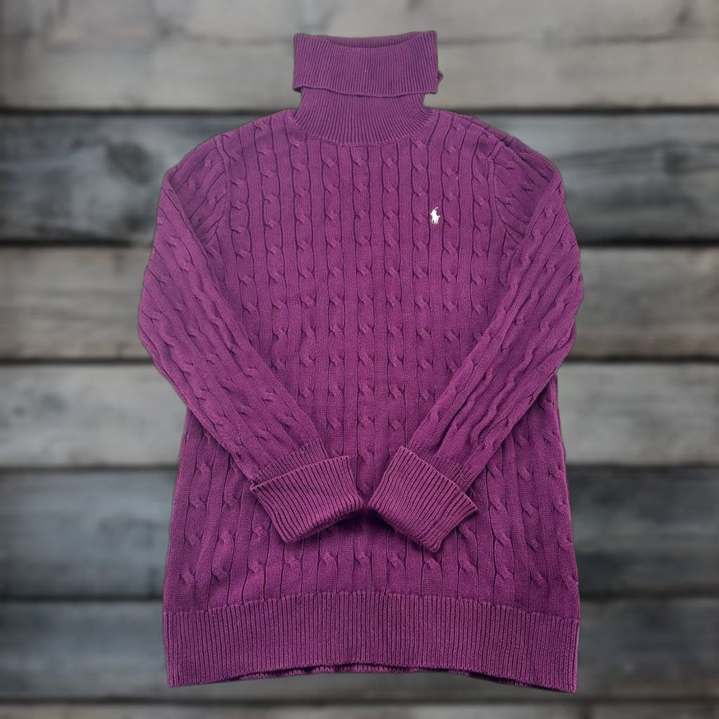 Polo Ralph Lauren Ralph Lauren Sport Sweater Women XL Purple Turtleneck Cable Knit Long Sleeve Pullover 90s Classic 80s Casual Workwear Knit Cotton Acrylic Knitwear Size XL / US 12-14 / IT 48-50 - 1 Thumbnail
