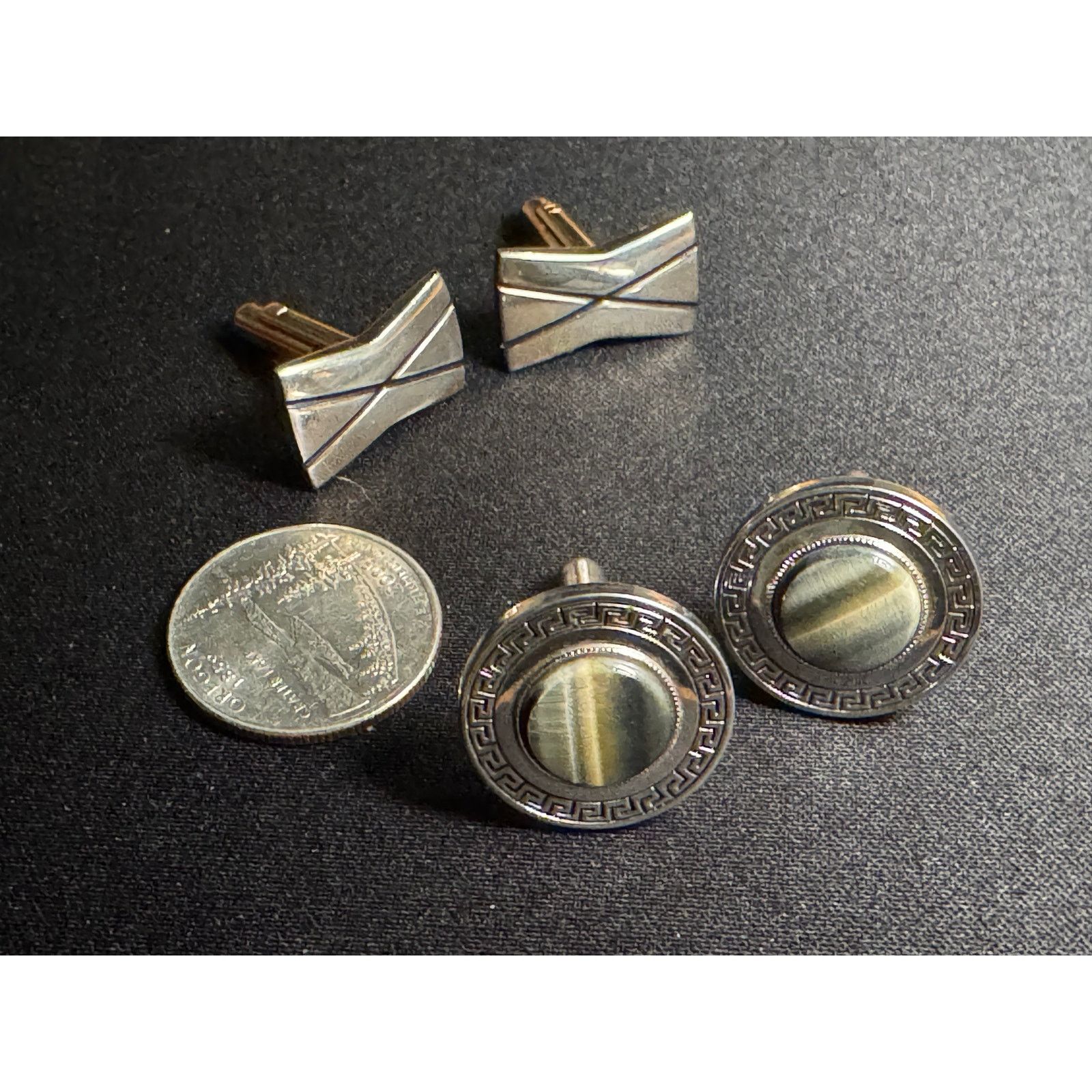 Other 2 Pair of Vintage Cuff Links Silver Agate & Gold Tone Bowtie Size ONE SIZE - 3 Thumbnail