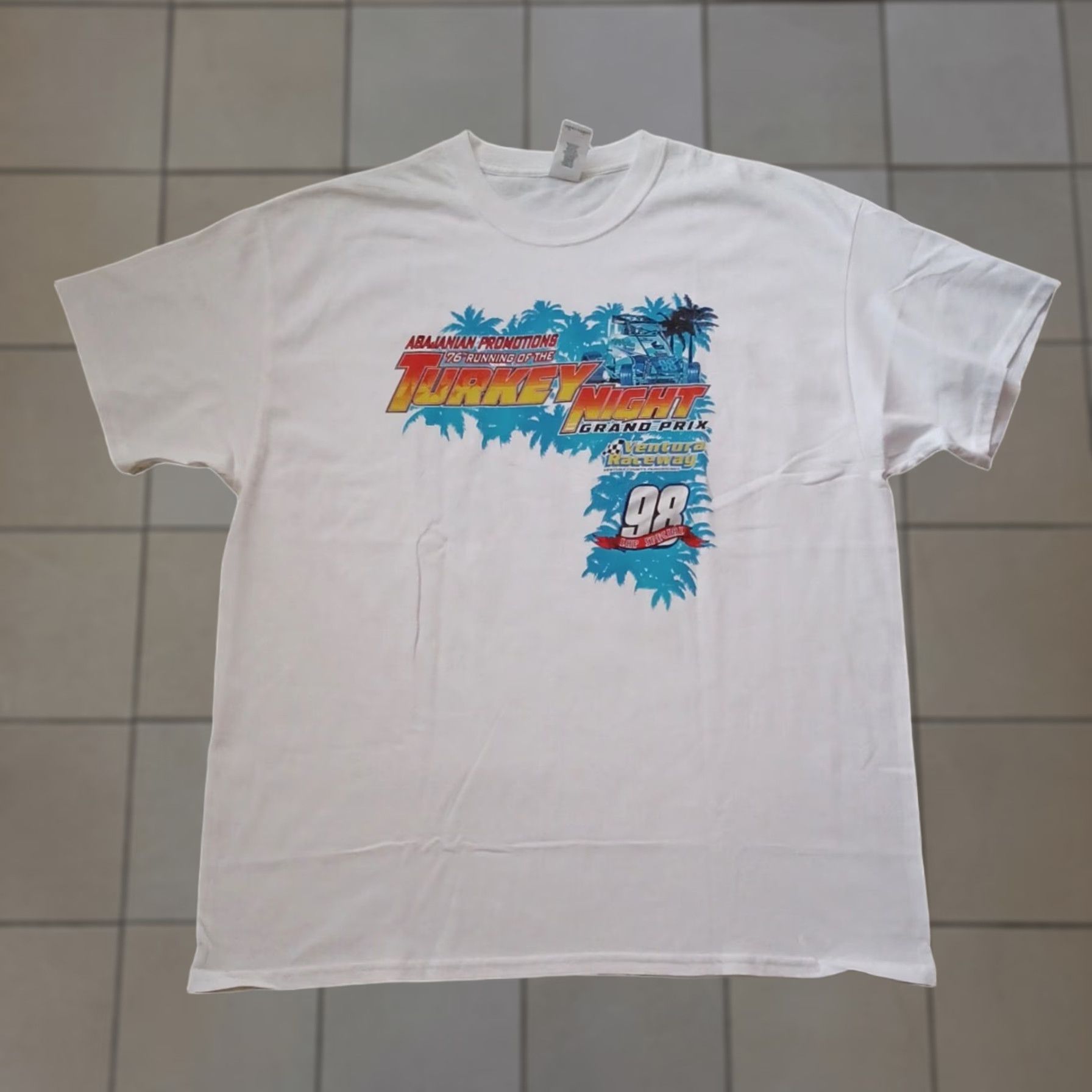 Gildan Gildan Ultra Cotton Shirt Mens Large White 98 Lap Special Ventura Raceway Turkey Night Grand Prix Car Logo All Seasons Short Sleeve Crew Neck Vintage Size US L / EU 52-54 / 3 - 1 Thumbnail