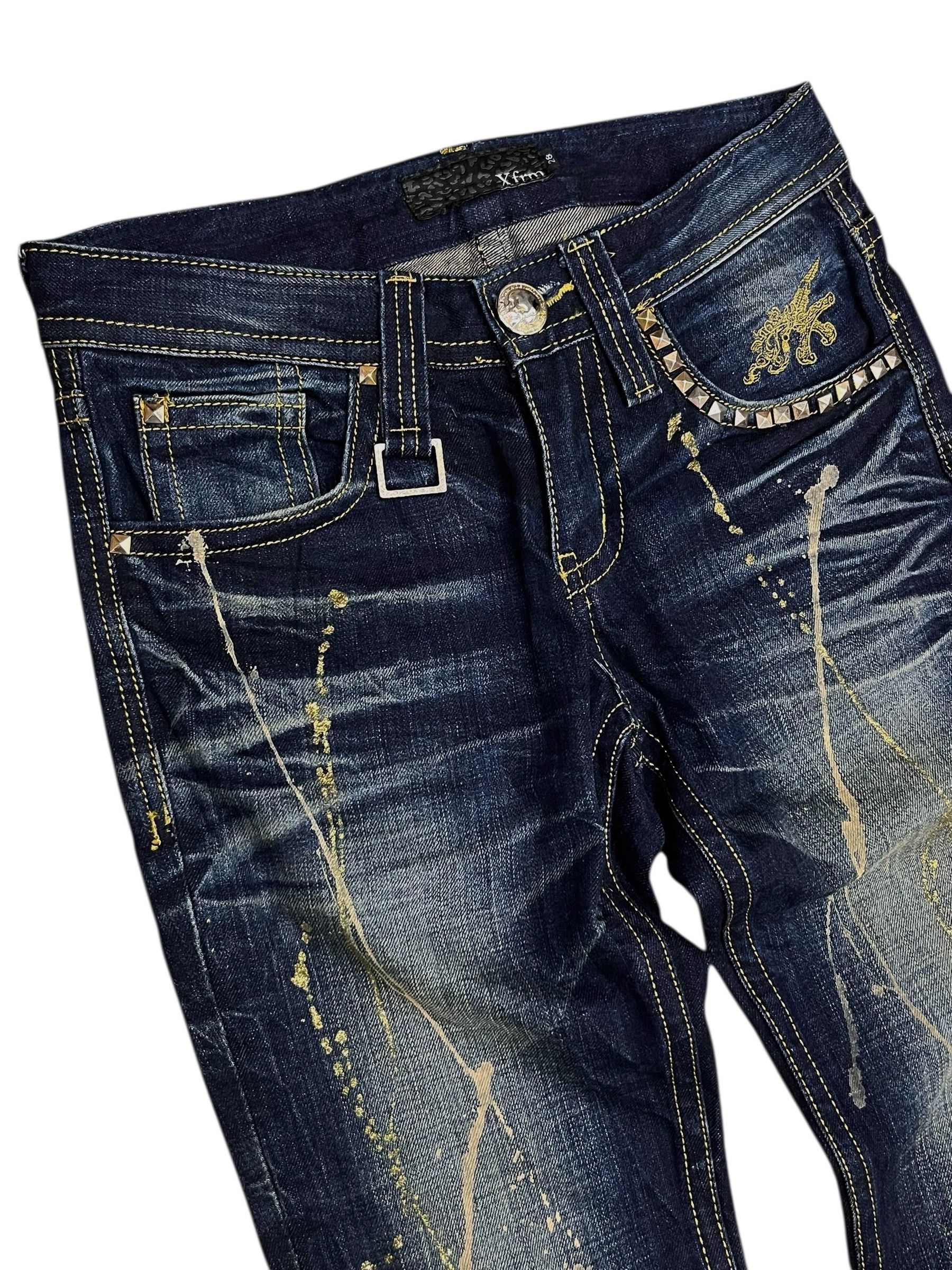 Japanese Brand 🔥RARE XFRM Gold Splatter Studded Flare Rockstar Denim Size US 27 - 6 Thumbnail