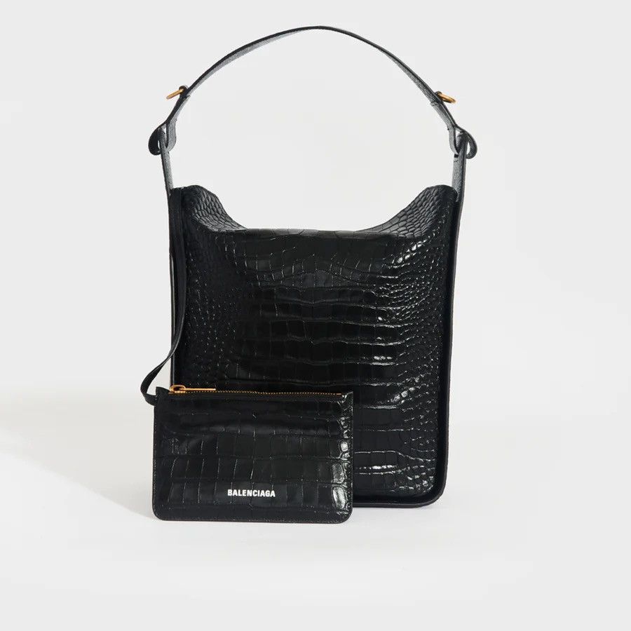 BALENCIAGA Tool S Crocodile-Effect Leather Shoulder Bag