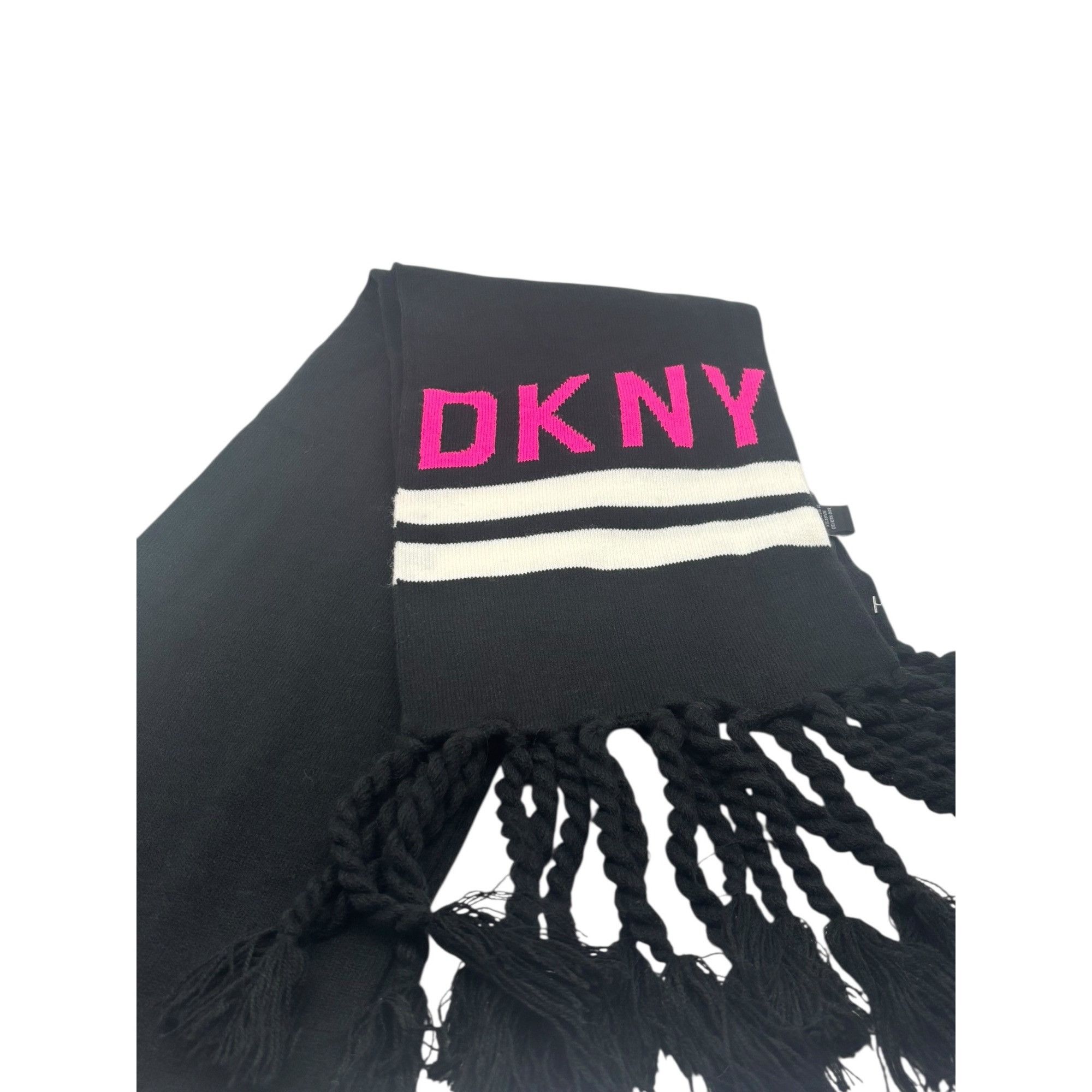 DKNY DKNY Logo Stadium Scarf With Tassel Fringe, Neon Pink, 8-1/2 Size ONE SIZE - 8 Thumbnail